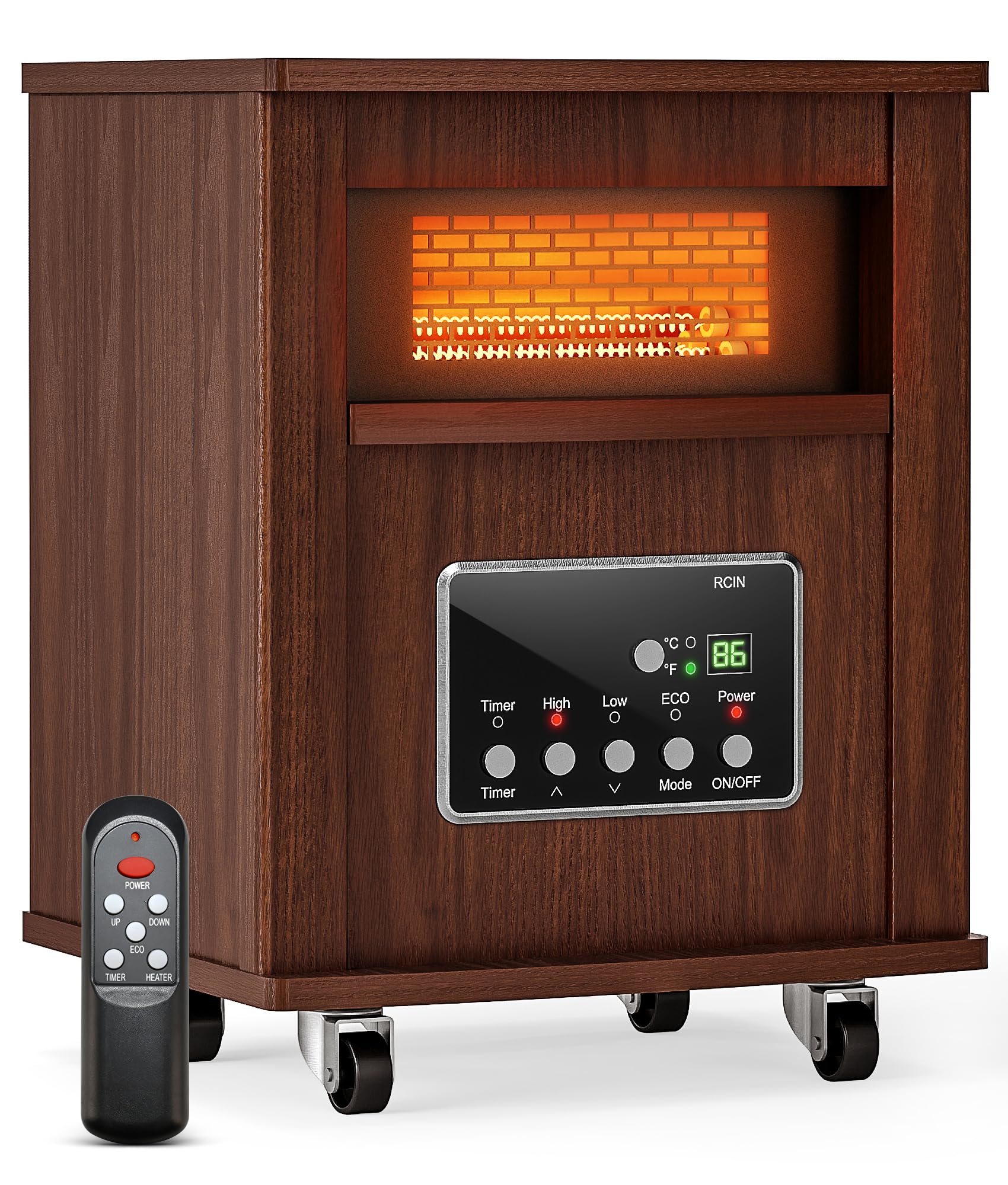 Oylus Infrared Space Heater for Indoor Use - 1500W Portable Box Heater with Wood Cabinet, Remote Control & 12H Timer, Quiet Elec