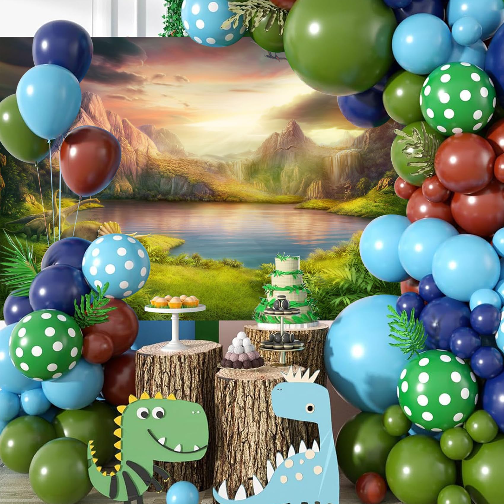 Baocicco 5X3Ft Dinosaurs Theme Backdrop Boy Birthday Party Backdrop Jurassic Mesozoic Cretaceous Epoch Forest Mountains Lake Pre