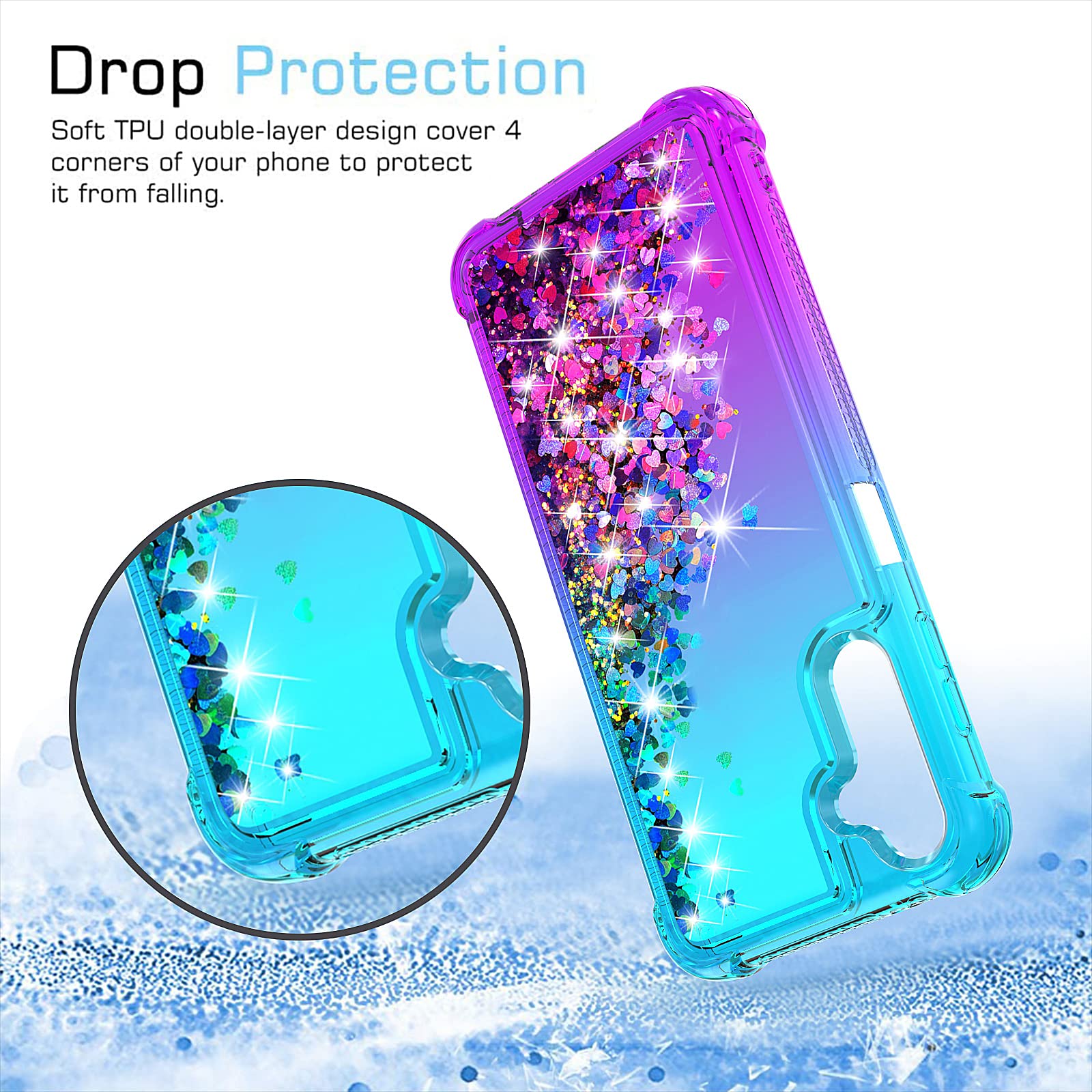 Yzok For Samsung Galaxy A14 5G Case,Galaxy A14 5G Case,With Hd Screen Protector,Gradient Quicksand Glitter Liquid Floating Cute