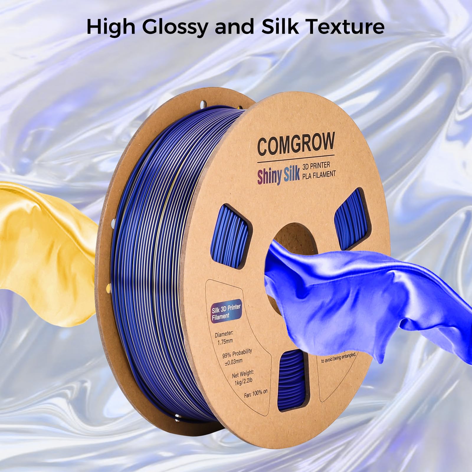 Comgrow Silk Pla 3D Printer Filament, Dual Color 2 In 1 Golden And Blue, 3D Printing Pla Filament 1.75Mm, Dimensional Accuracy +