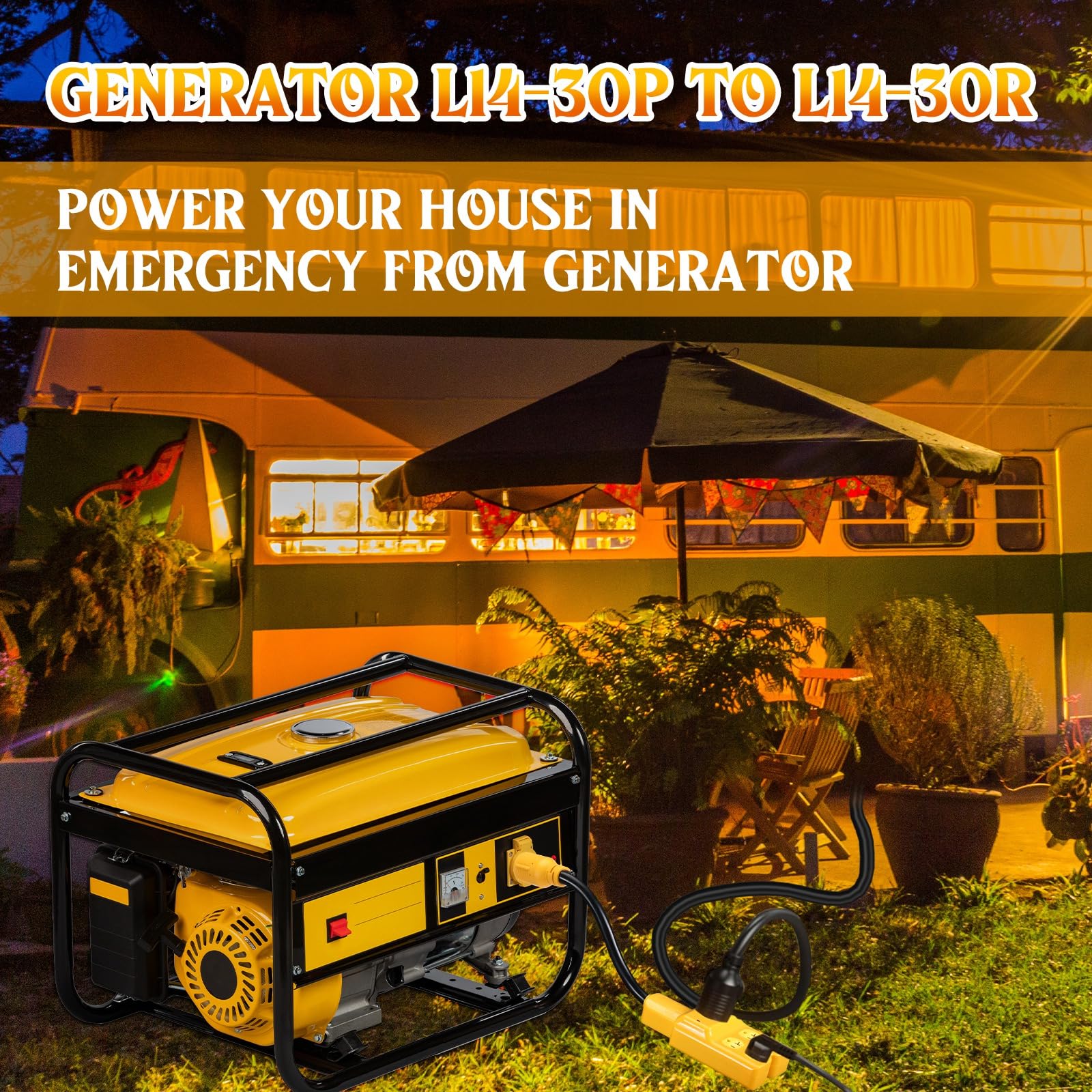 Kanayu Nema L14 30P To 4 Port 5 20R/ 5 15R & L14 30R Generator Adapter Extension Cord, 4 Prong Locking Generator 30 Amp To 15/20