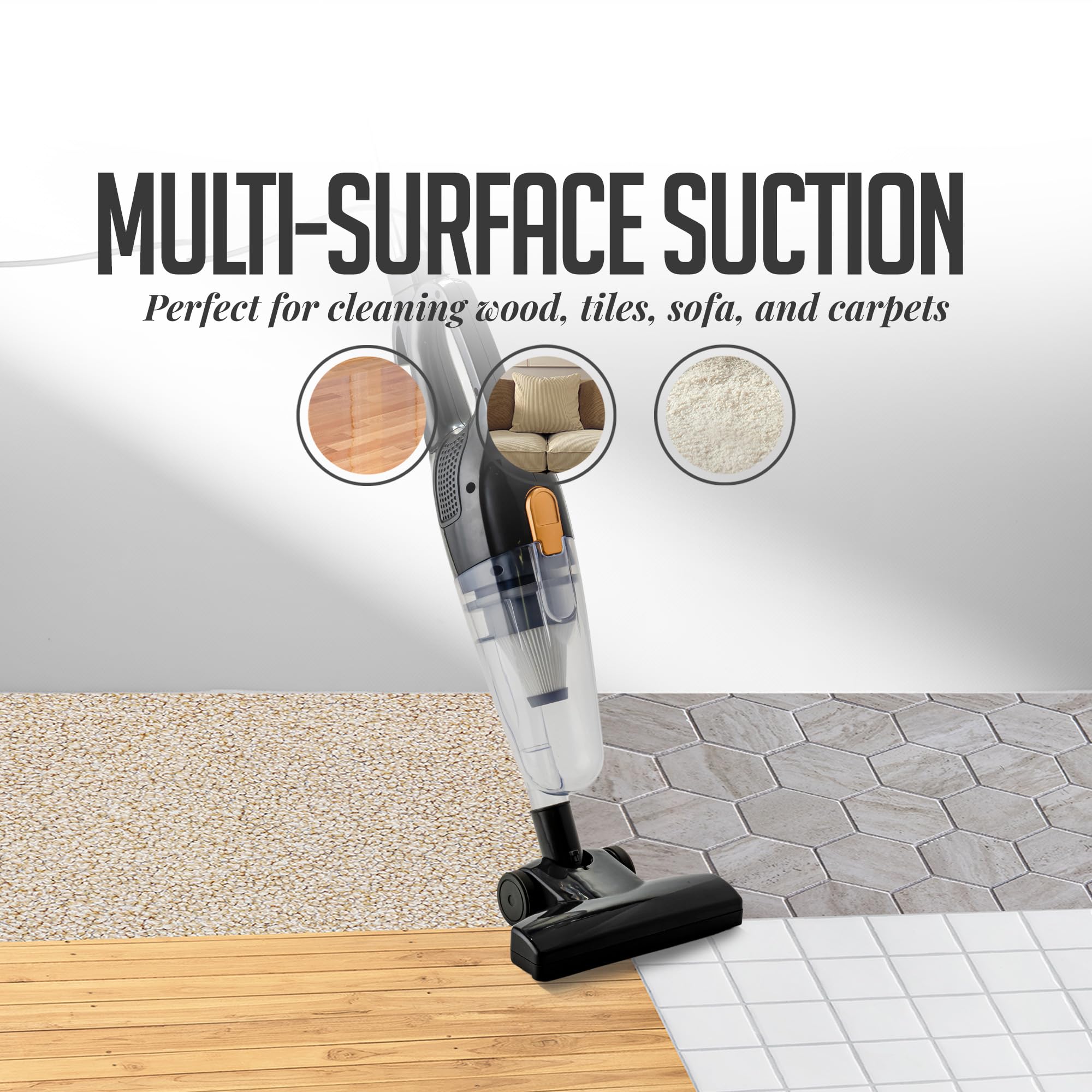 Ovente Corded Stick Vacuum Cleaner, Lightweight Electric 3-In-1 Bagless Handheld Vacuum With 400W Motor And Powerful Suction For