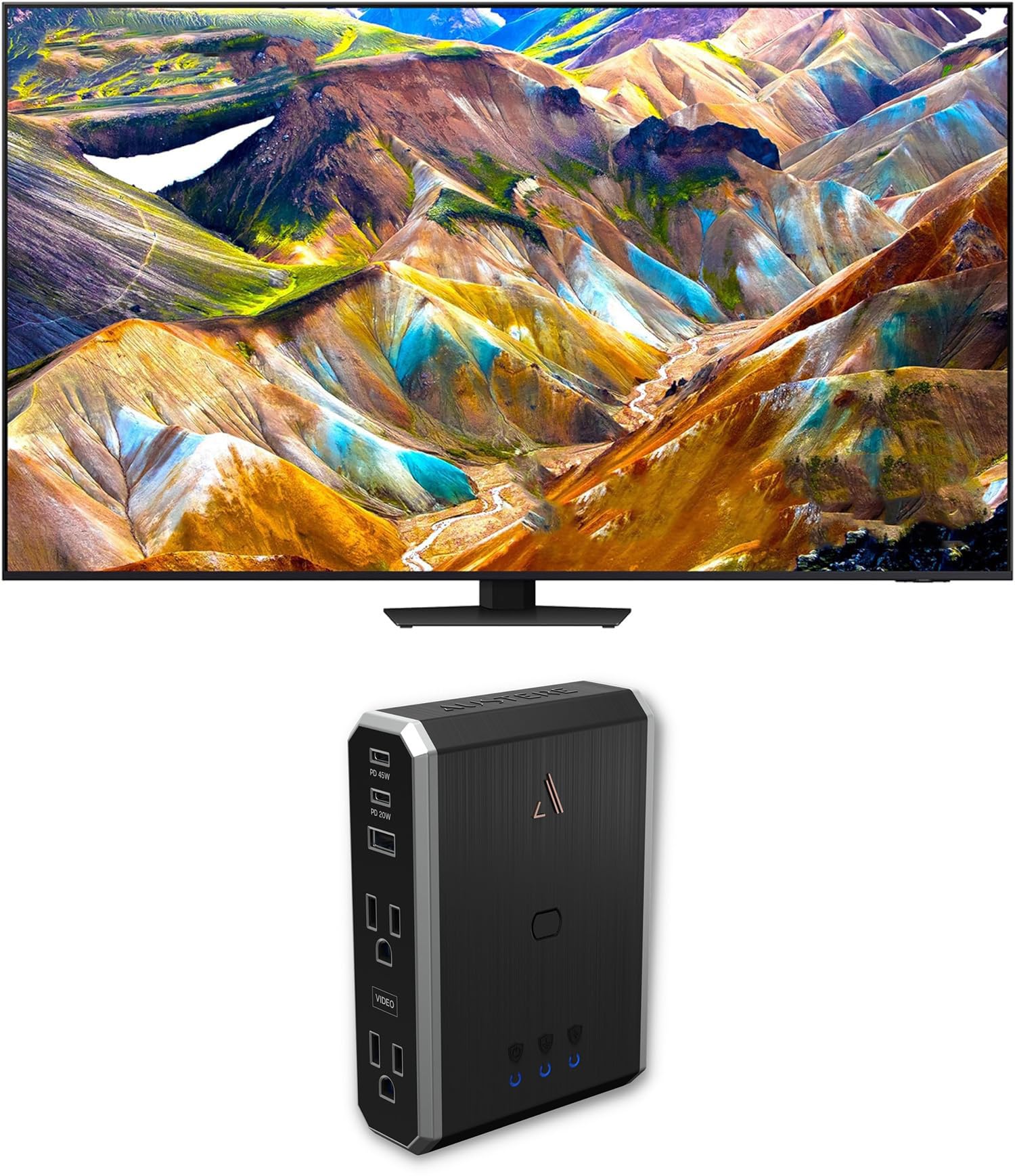 Samsung QN65QN85DBFXZA 65 Inch Neo QLED 4K Smart TV with Dolby Atmos and an Austere 7S-PS4-US1 4-Outlet Power with Omniport USB 