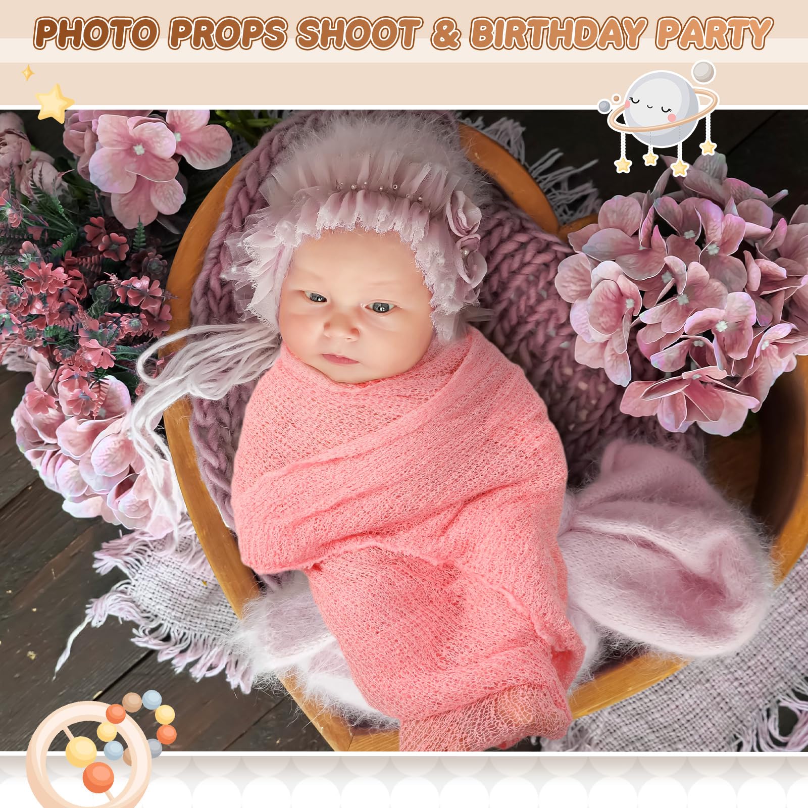 Tudomro 6 Pcs 15.8 X 59'' Newborn Baby Stretch Wraps Set 6 Colors Baby Photography Props Unisex Newborn Long Ripple Wrap Photo B
