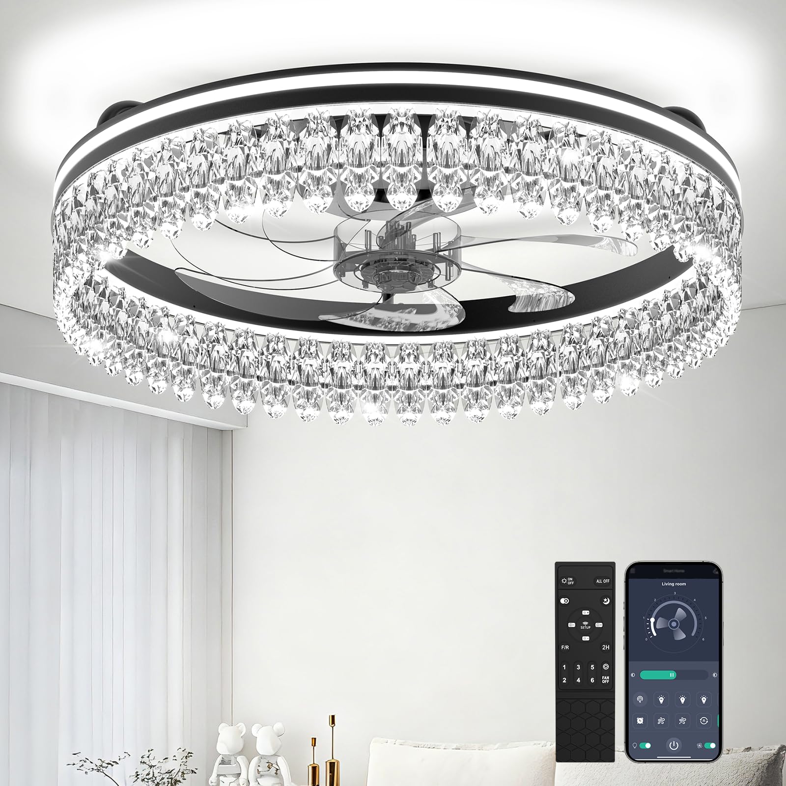 Franjulia 20 Ceiling Fan with Lights, Flush Mount Ceiling Fans, Ceiling Fans with Lights and Remote, 6 Speeds Dimmable Ceiling L