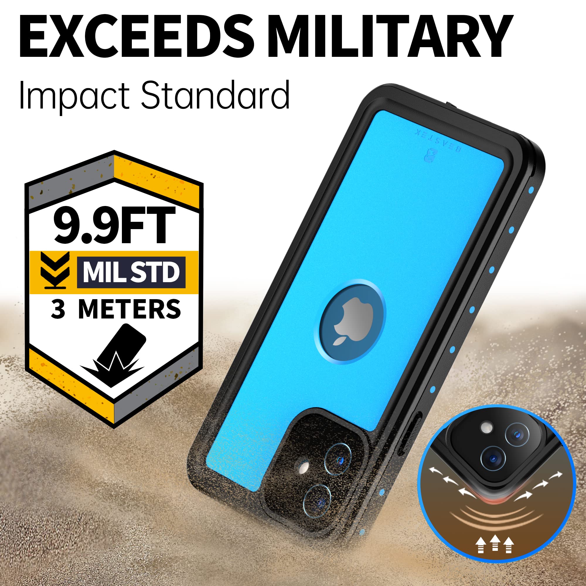 Beastek For Iphone 12 Waterproof Case, Nre Series Shockproof Dustproof Underwater Ip68 With Built-In Screen Protector Anti-Scrat