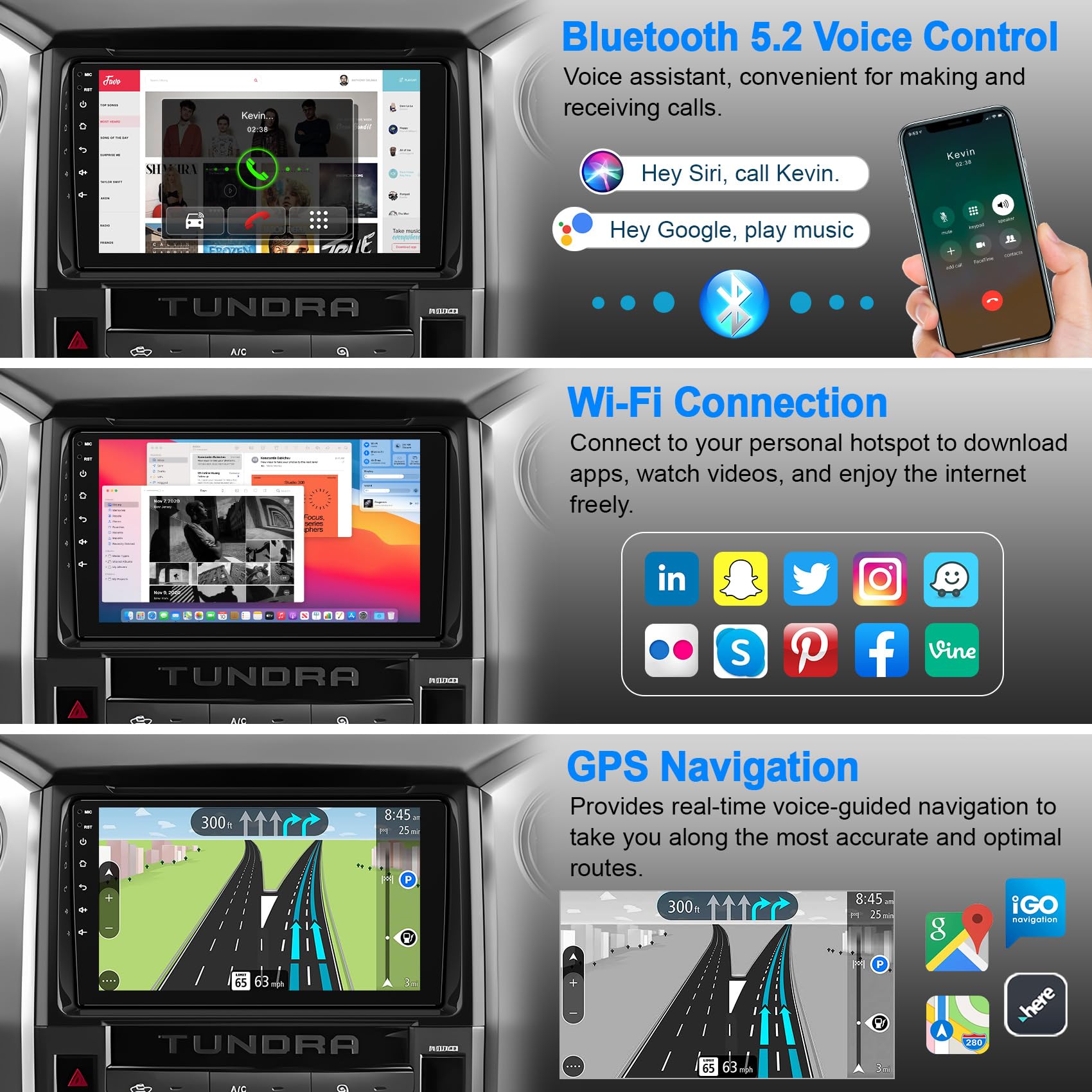 Upgrade 4G+64Gb Car Radio For Toyota Tundra 2014-2019 With Wireless Carplay & Android Auto, Android 13 Tundra Stereo With Voice