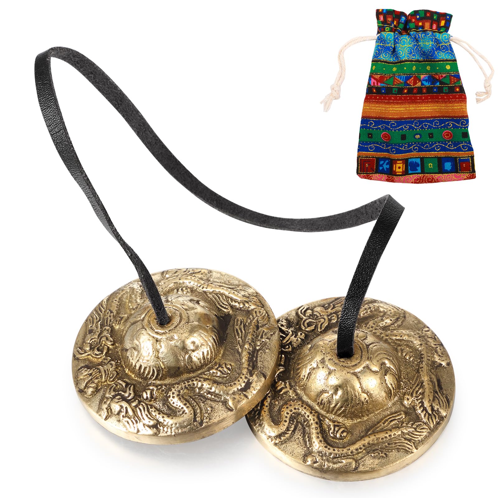 Boao Tibetan Tingsha Cymbals Meditation Chime Bells With Tibetan Drawstring Cloth Bag, 6.3 Cm Meditation Chime Bells, For Percus