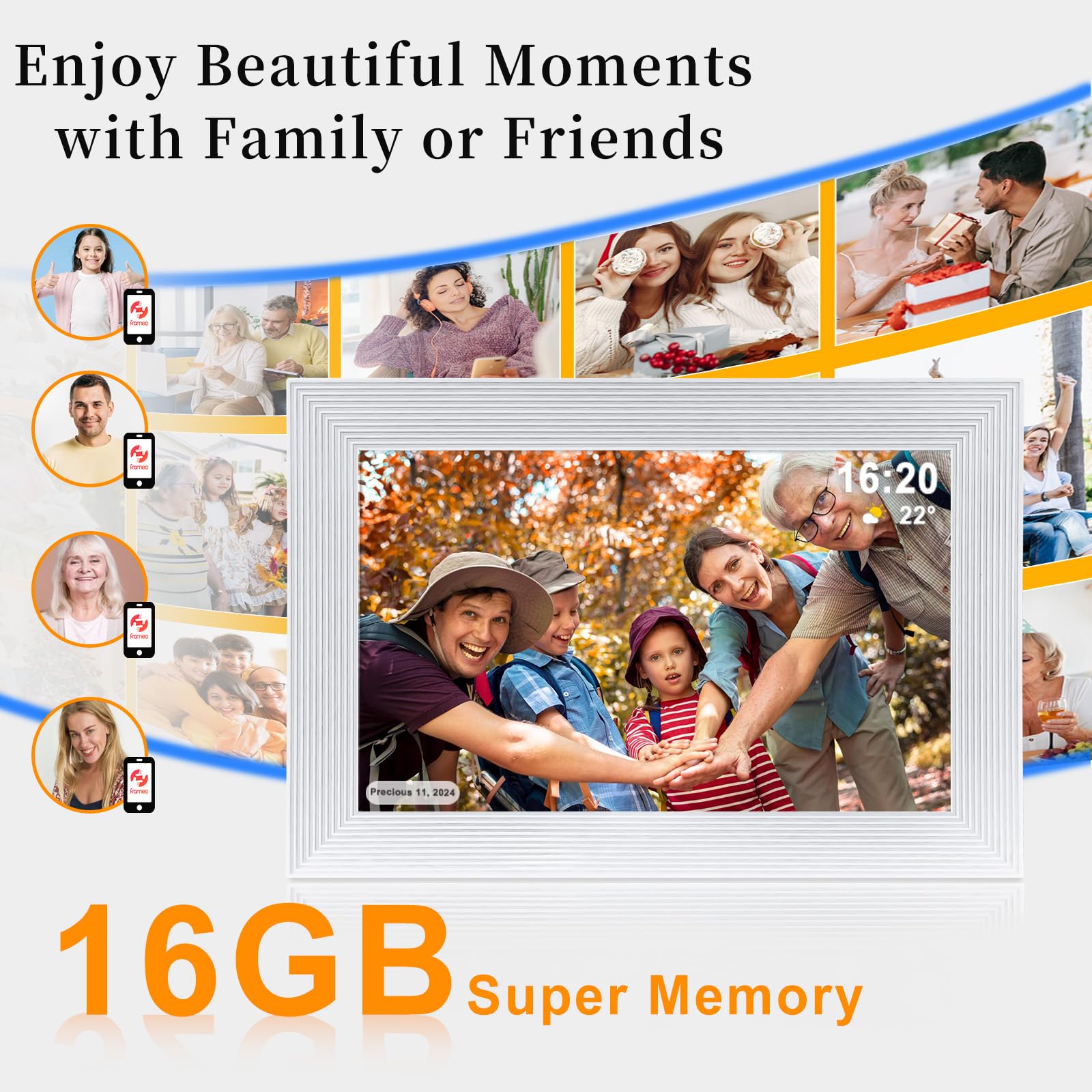 Frameo Digital Picture Frame Wifi 10.1 Inch Digital Photo Frame, 16Gb Memory, 1280 * 800 Hd Touch Screen, Auto Rotate, Pictures