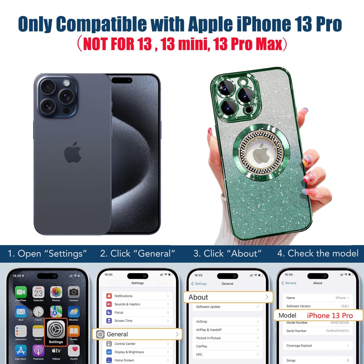 Misscase For Iphone 13 Pro Magnetic Case Compatible With Magsafe,Full Protection Slim Shockproof Anti Scratch Glitter Case With