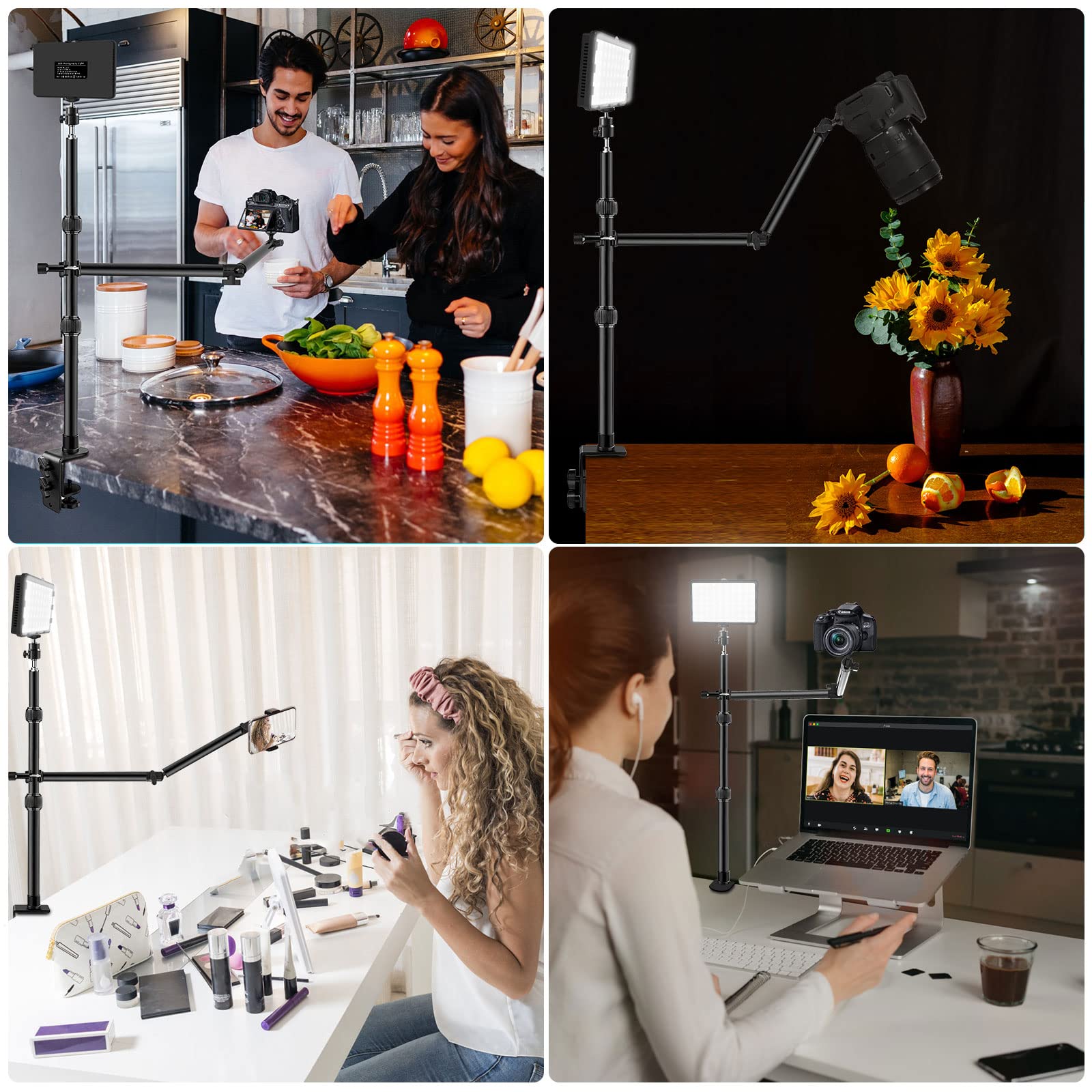 Obeamiu Desk Mount Stand With 27'' Auxiliary Holding Arm, Detachable 2 Section Magic Arm Overhead Light Stand, 16.7 40.1 In Tabl