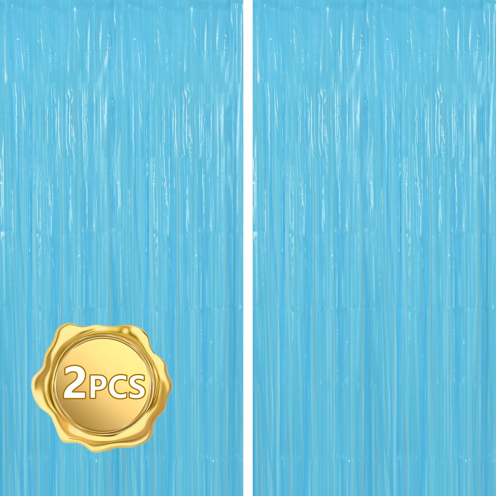 Beishida 2Pcs Light Blue Door Streamer Fluorescent Blue Backdrop Blue Foil Fringe Curtains Tinsel For Birthday Baby Shower Backd