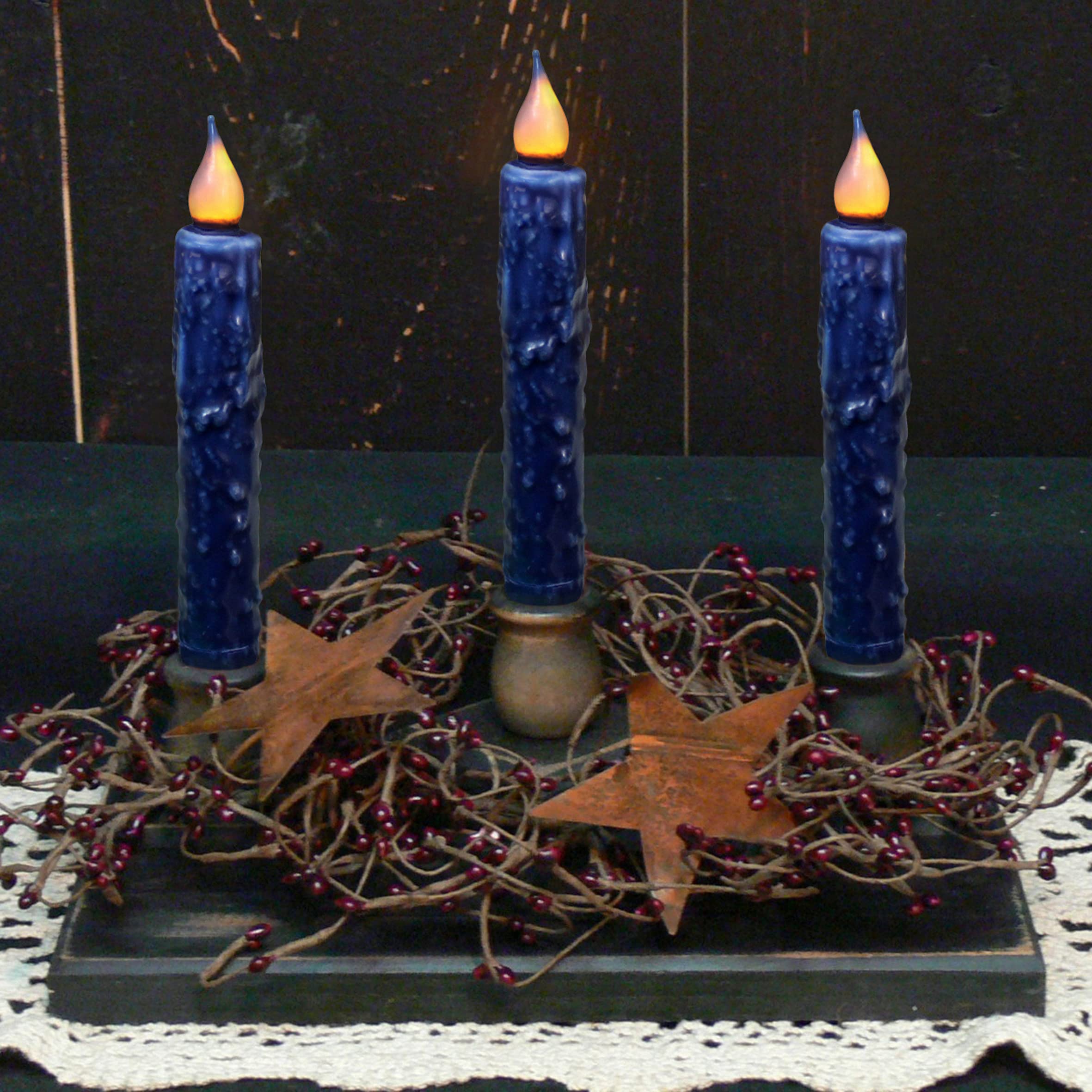 Cvhomedeco. Real Wax Hand Dipped Battery Operated Led Timer Taper Candles Rustic Primitive Flameless Lights Decor, 6 3/4 Inch, N