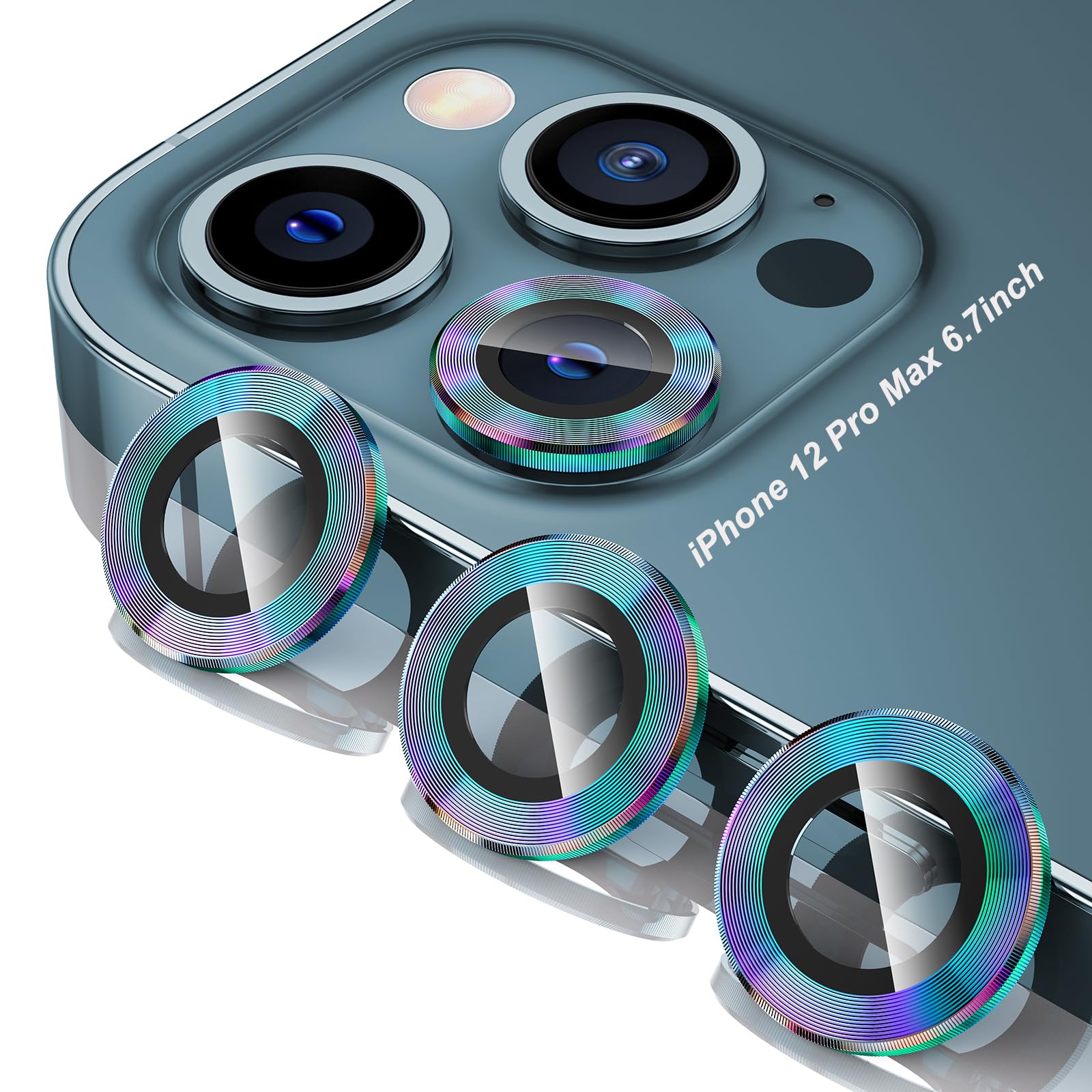 Tensea Compatible With Iphone 12 Pro Max Camera Lens Protector, 9H Tempered Glass Camera Cover Screen Protector For Iphone12 Pro Max 6.7 Inch 2020 (Colorful)