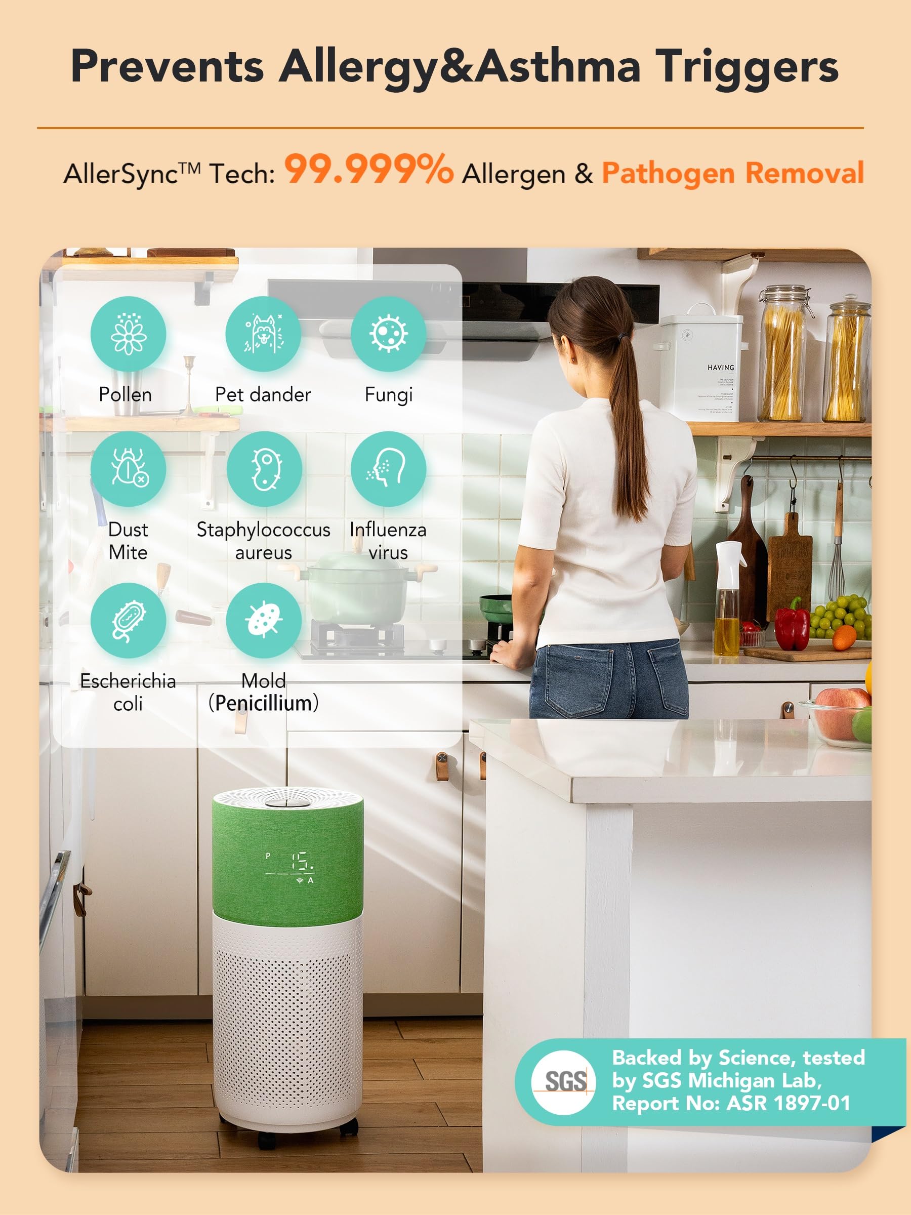 Cleanforce Air Purifiers For Home Large Room Up To 2550 Ft, Hepa Air Purifier Air Cleaner With Wifi For Dust, Allergens, Pollen,