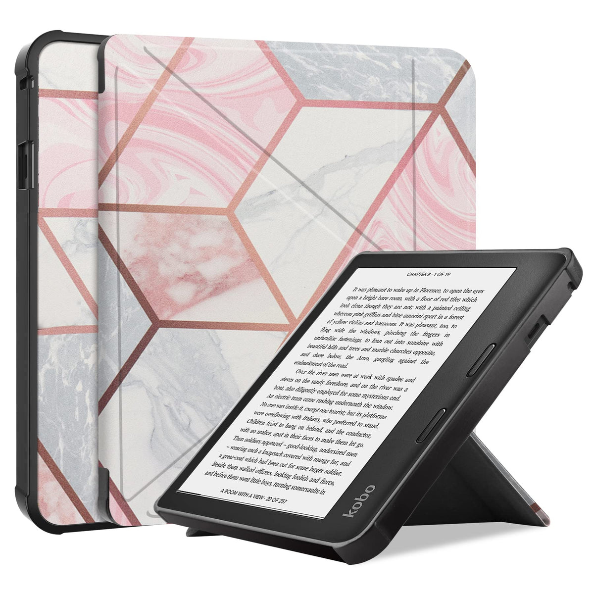Gylint Kobo Libra 2 2021 Origami Case, The Thinnest and Lightest Leather Smart Cover Case for New Kobo Libra 2 7'' 2021 Release with Auto Wake Sleep Feature Geometry