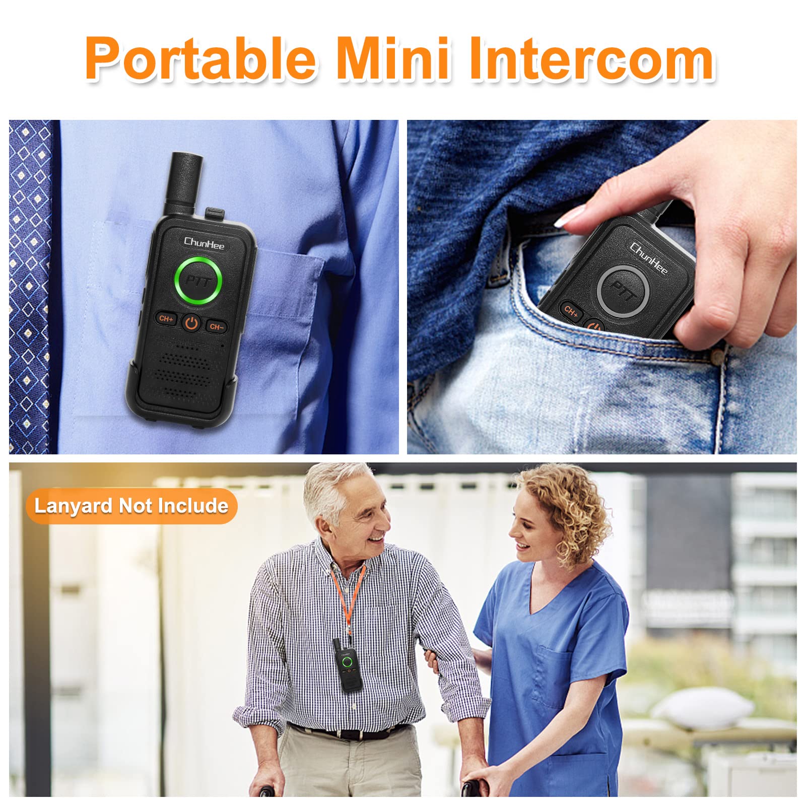 Chunhee 2 Pack Black Intercoms Wireless For Home Caregiver Pager Intercom For Elderly With Emergency Sos Alarm, 1.5 Miles Long R