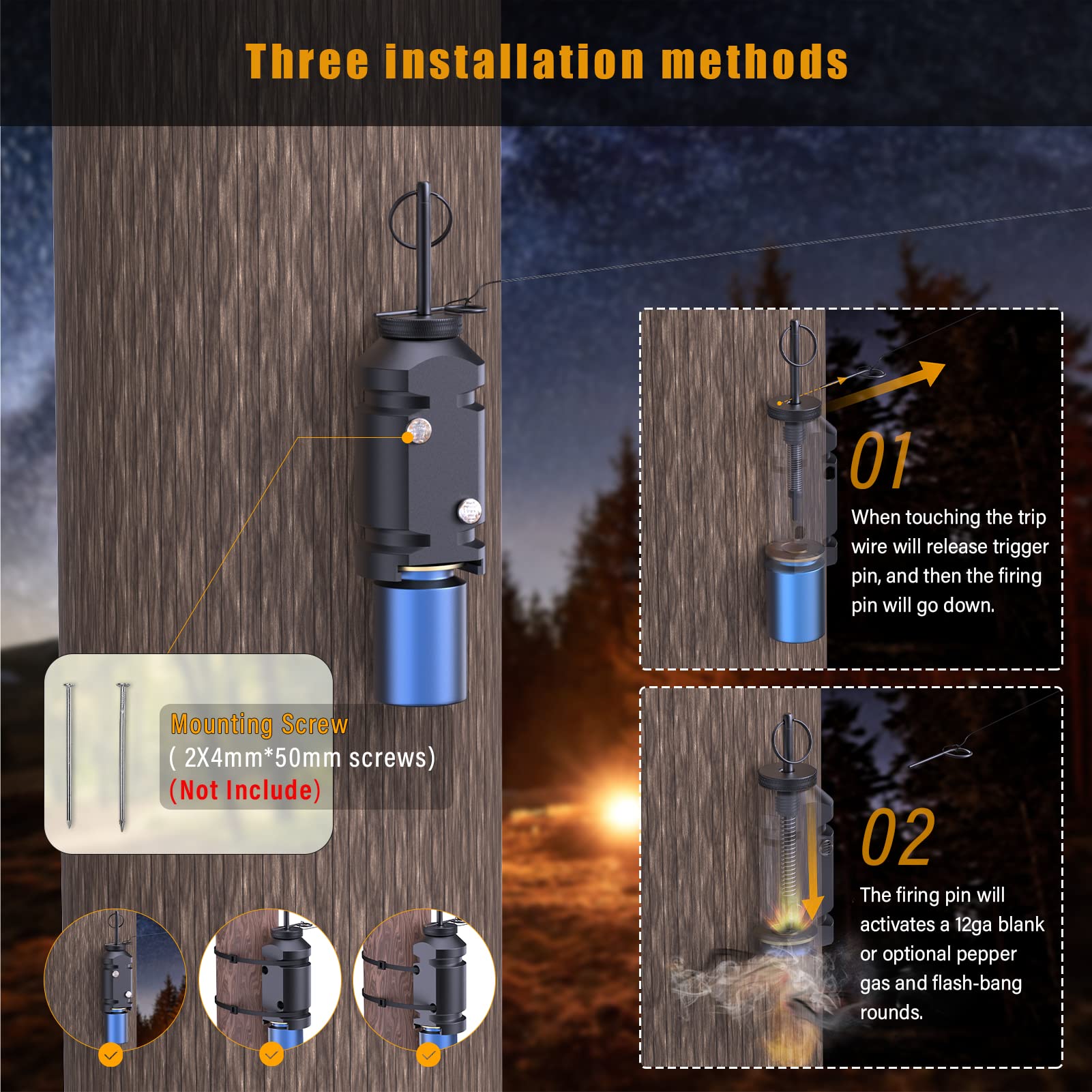 6 Pack Trip Alarm, 12 Gauge Perimeter Trip Alarm, Early Warning Security System For Camping And Property Safety/Bear Deterrent