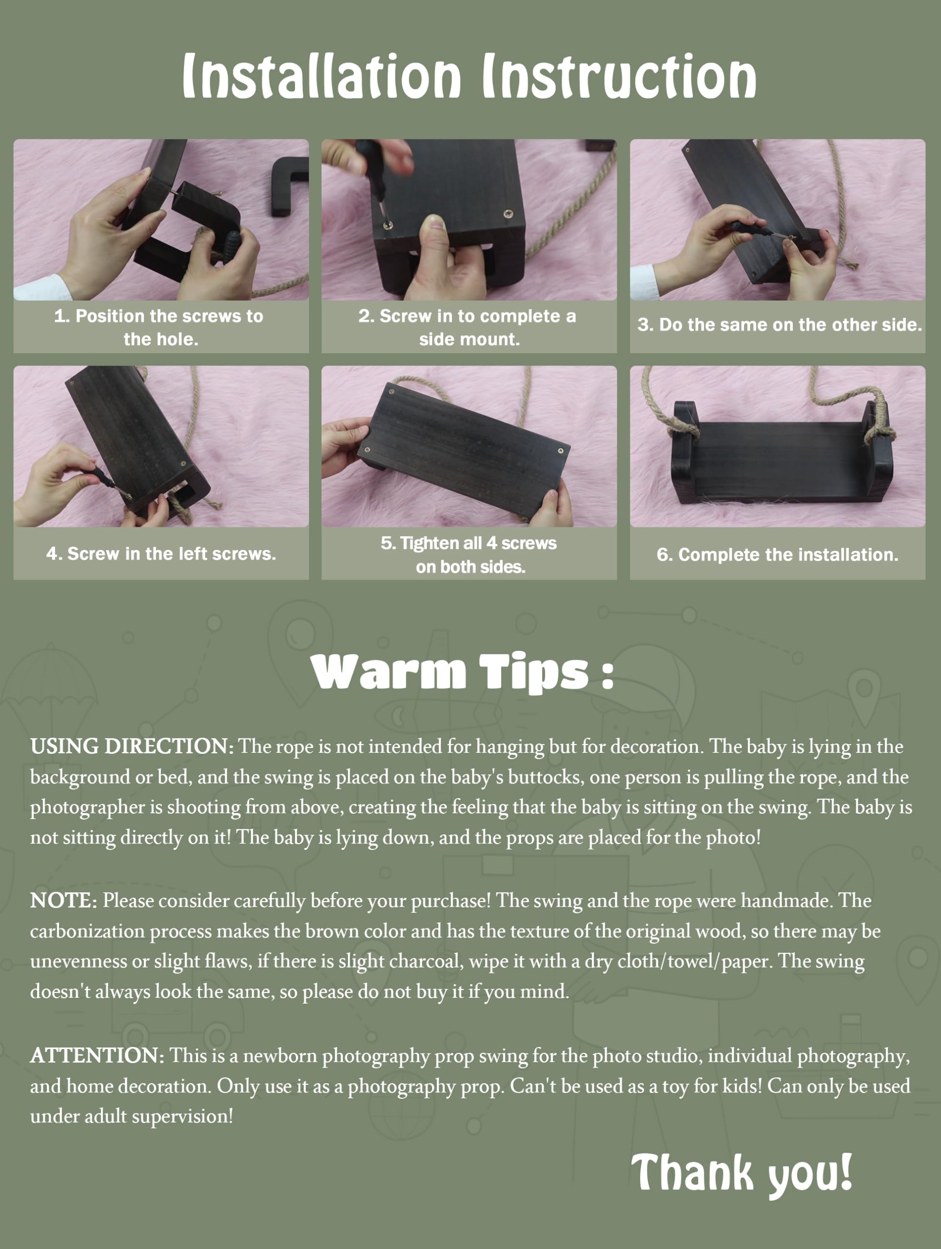 M&G House Newborn Photography Props Swing Prop Wooden Swing Baby Photo Props Wooden Prop Swing Baby Photoshoot Props Newborn Pho