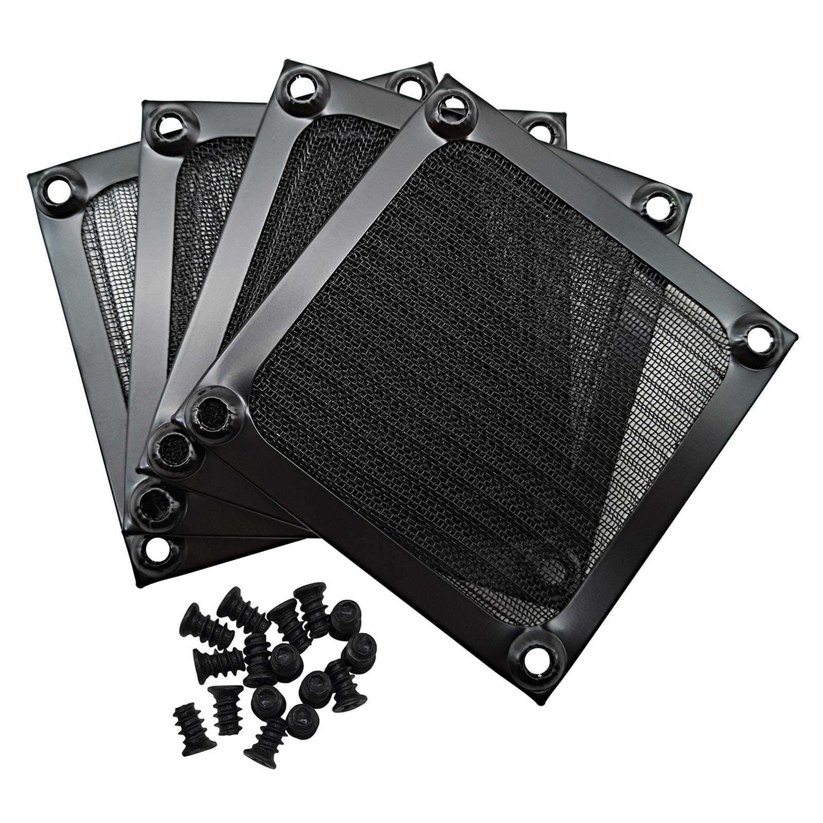 80Mm Computer Fan Filter Grills With Screws, Aluminum Frame Ultra Fine Stainelss Steel Mesh   4 Pack (Black)