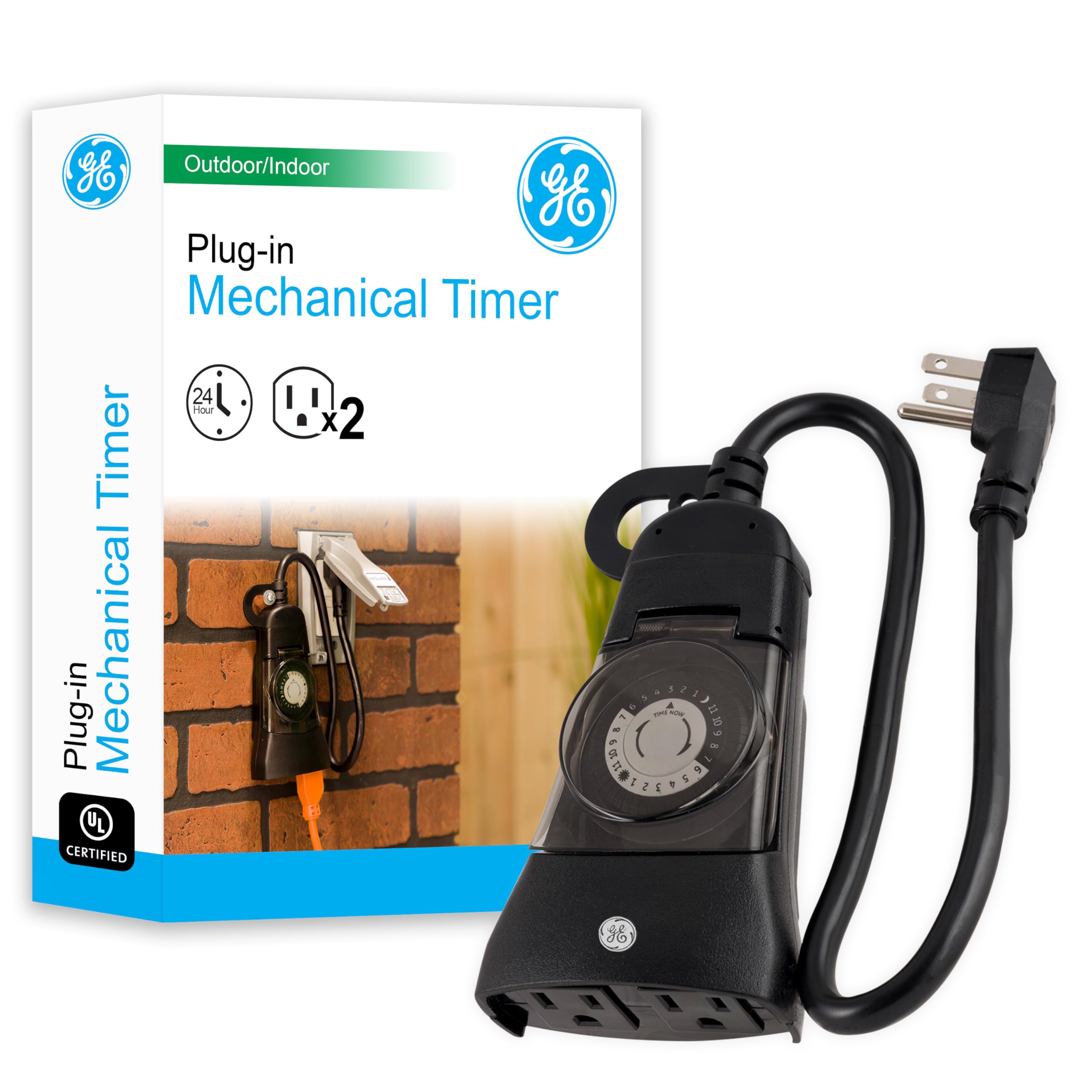 Ge 15138 24 Hour Heavy Duty Mechanical 2 Grounded Outlet, Programmable Daily Cycle, 30 Minute Interval, Weather Resistant, Outdo