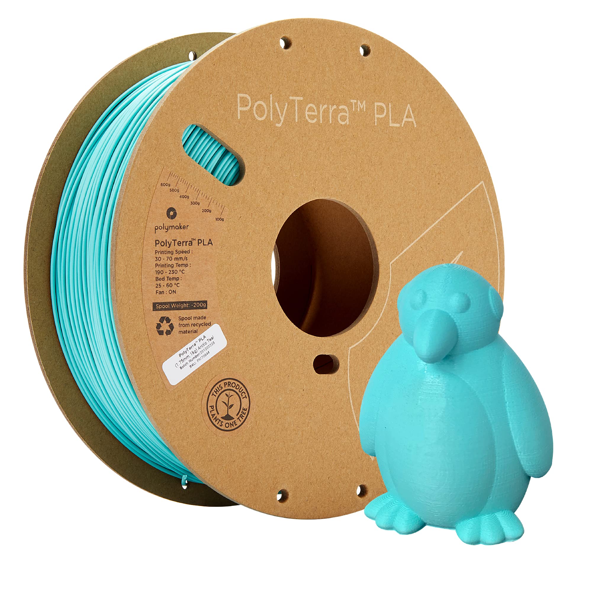 Polymaker Matte PLA Filament Arctic Teal 1.75mm 1kg 3D Printing Filament, PolyTerra 3D Printer PLA Filament