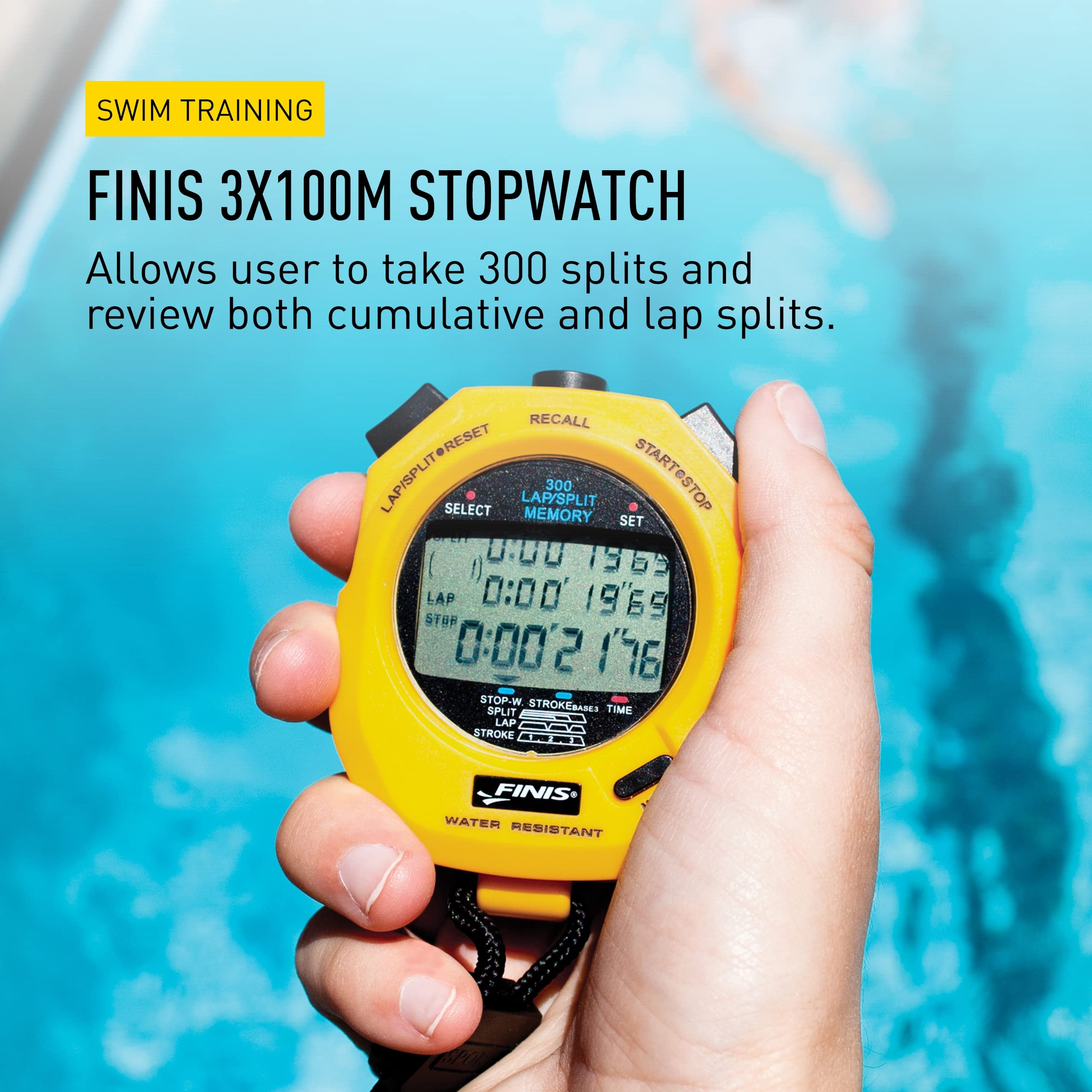 Finis Waterproof Stopwatch   Stopwatch Timer For Coaches And Athletes   Perfect Addition To Swim Gear And Pool Accessories   3 X 300, Yellow