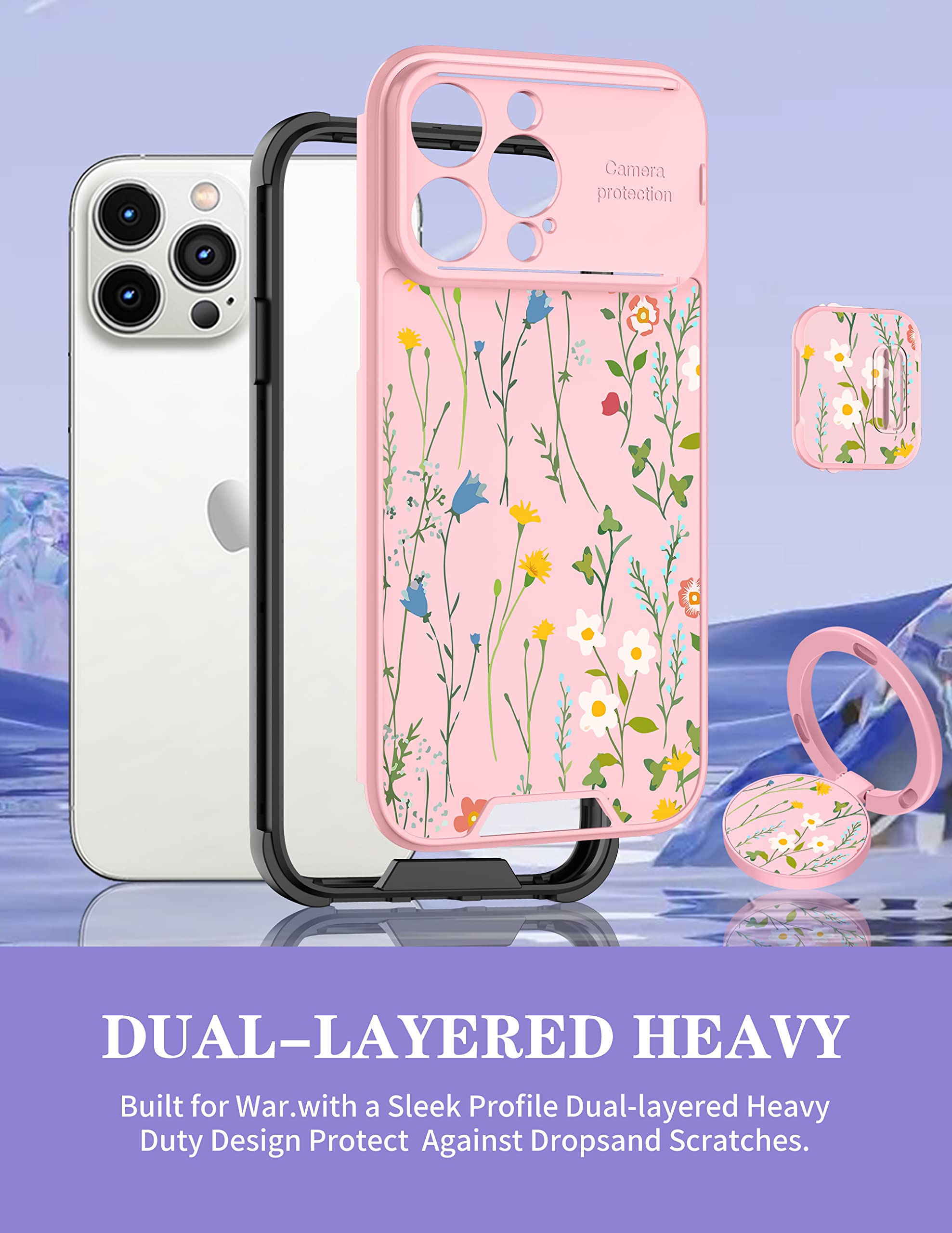 Goocrux (2In1 For Iphone 14 Pro Max Case Floral Flowers For Women