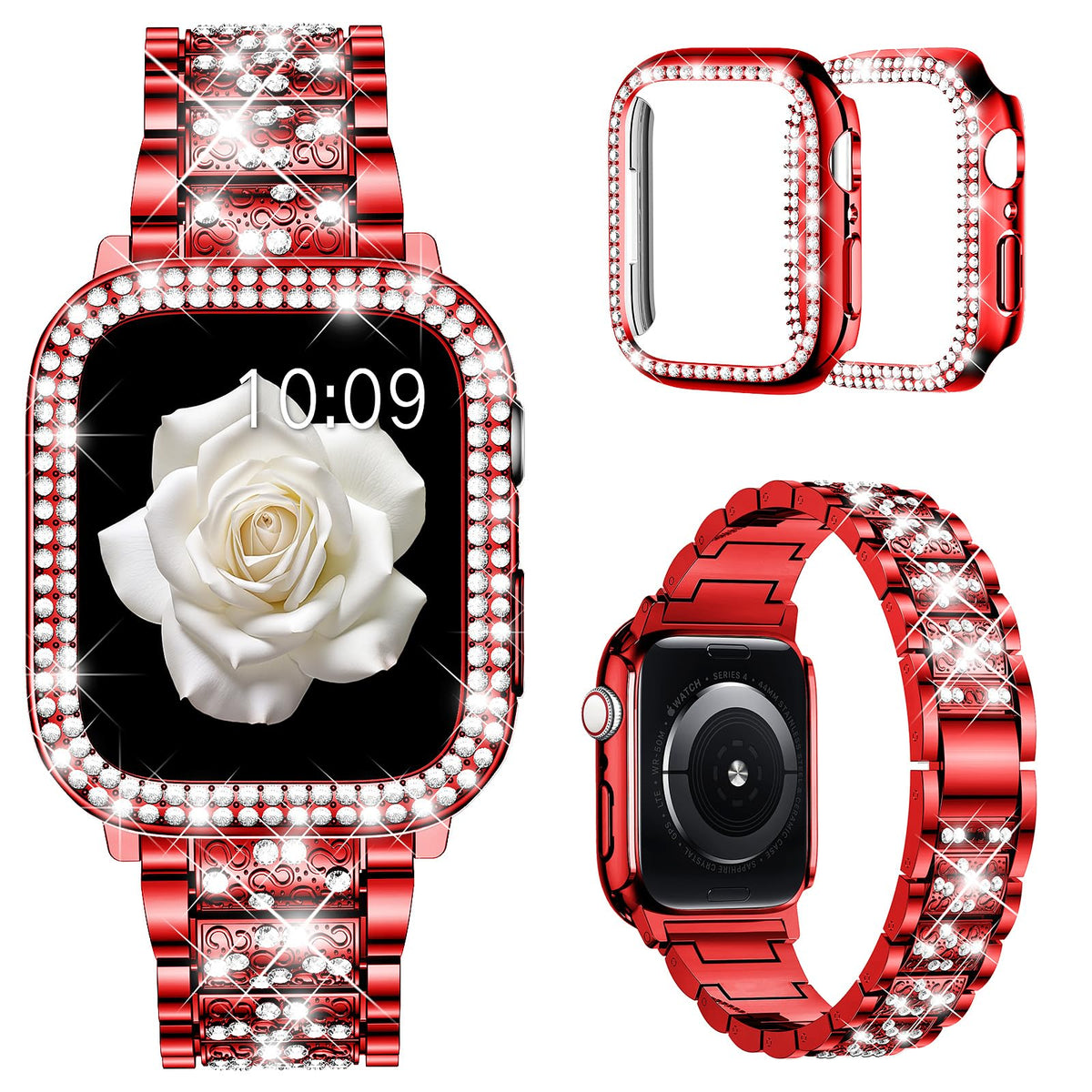 Mosonio Compatible With Apple Watch Band Series 41Mm With Case Women, Jewelry Replacement Metal Wristband Strap With 2 Pack Blin