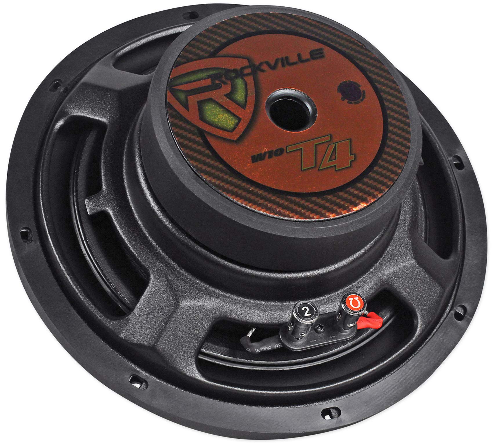 Rockville W10T4-S2 10 Shallow Mount Car Subwoofer, 1200W Peak/600W Program/300W Rms Cea Rated, 2-Ohm, 3.39 Mounting Depth, Compa