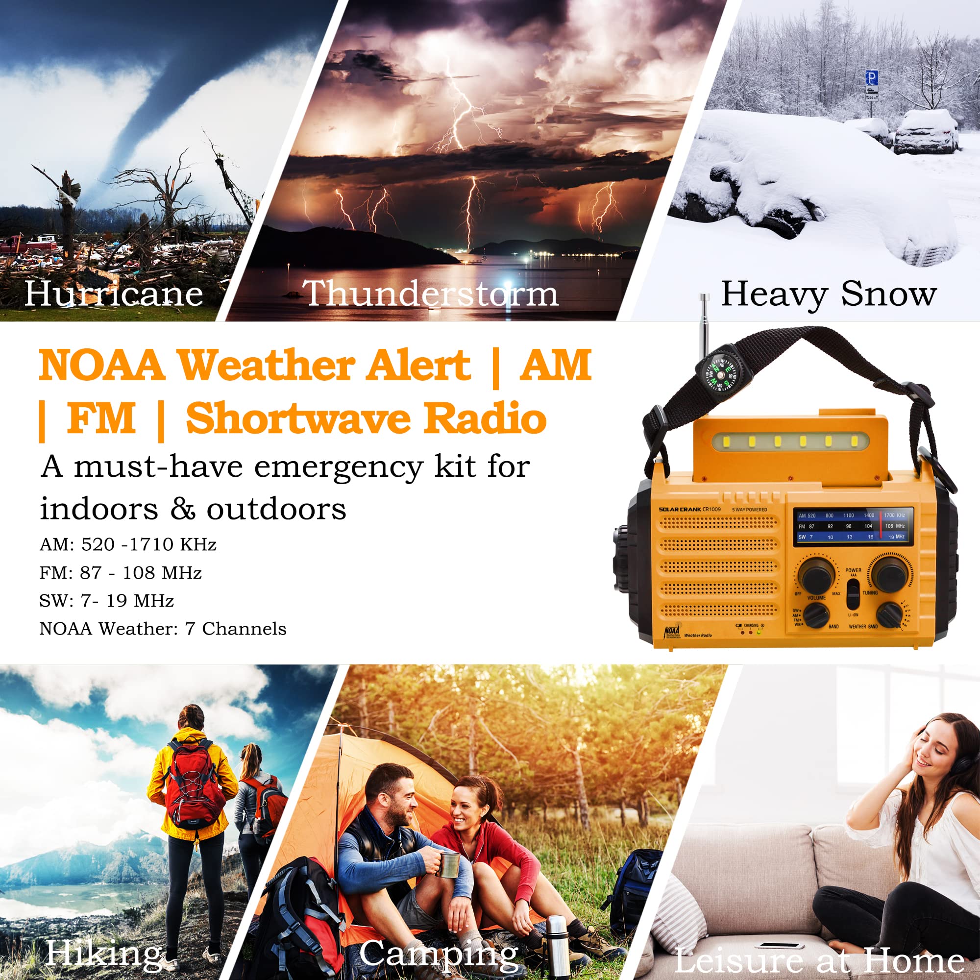 Emergency Radio 5000 Hand Crank Solar Weather Radio,5 Way Power Am/Fm/Sw/Noaa Survival Portable Radio With Camping Flashlight,Po