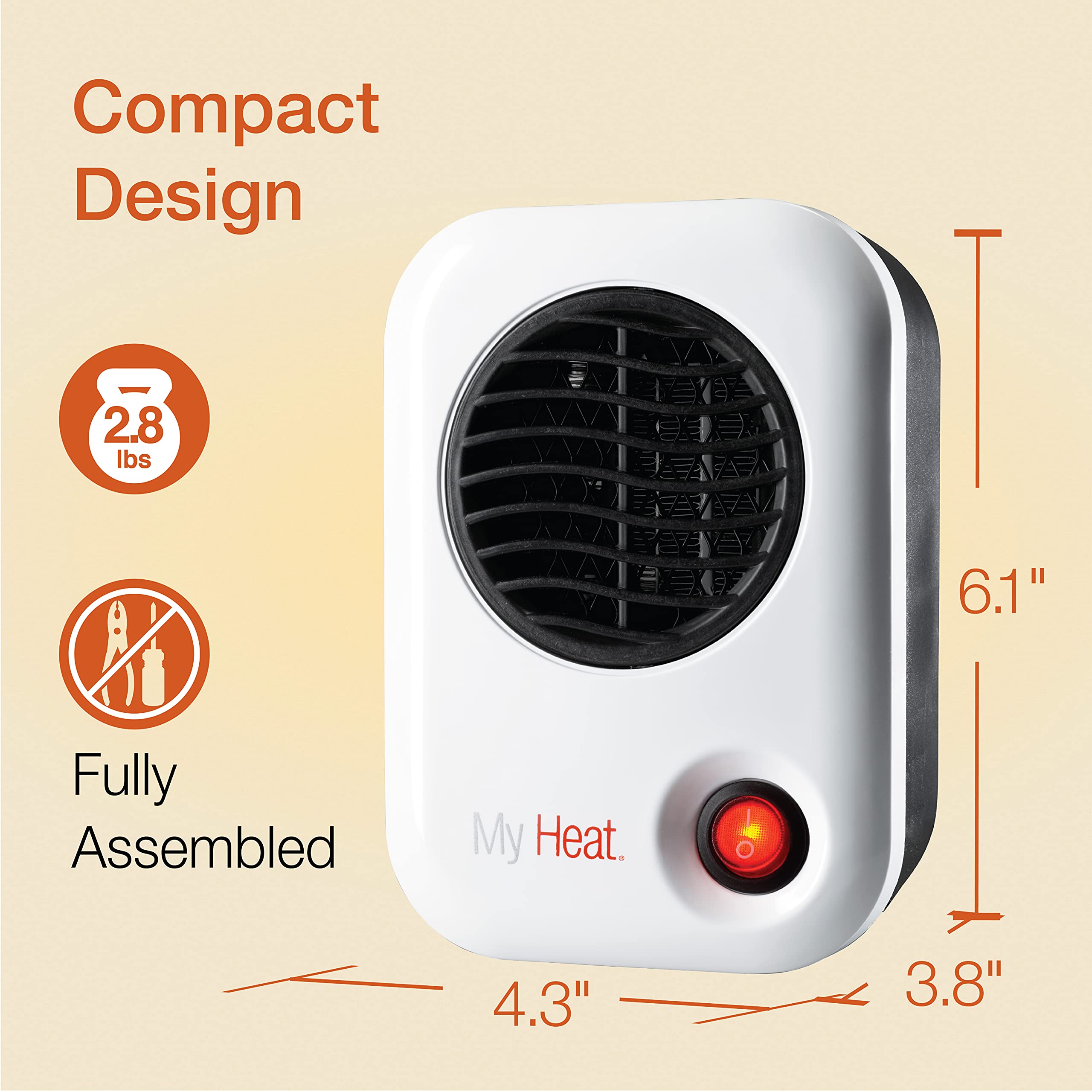 Lasko Myheat Personal Mini Space Heater For Home With Single Speed, 6 Inches, White, 200W, 101