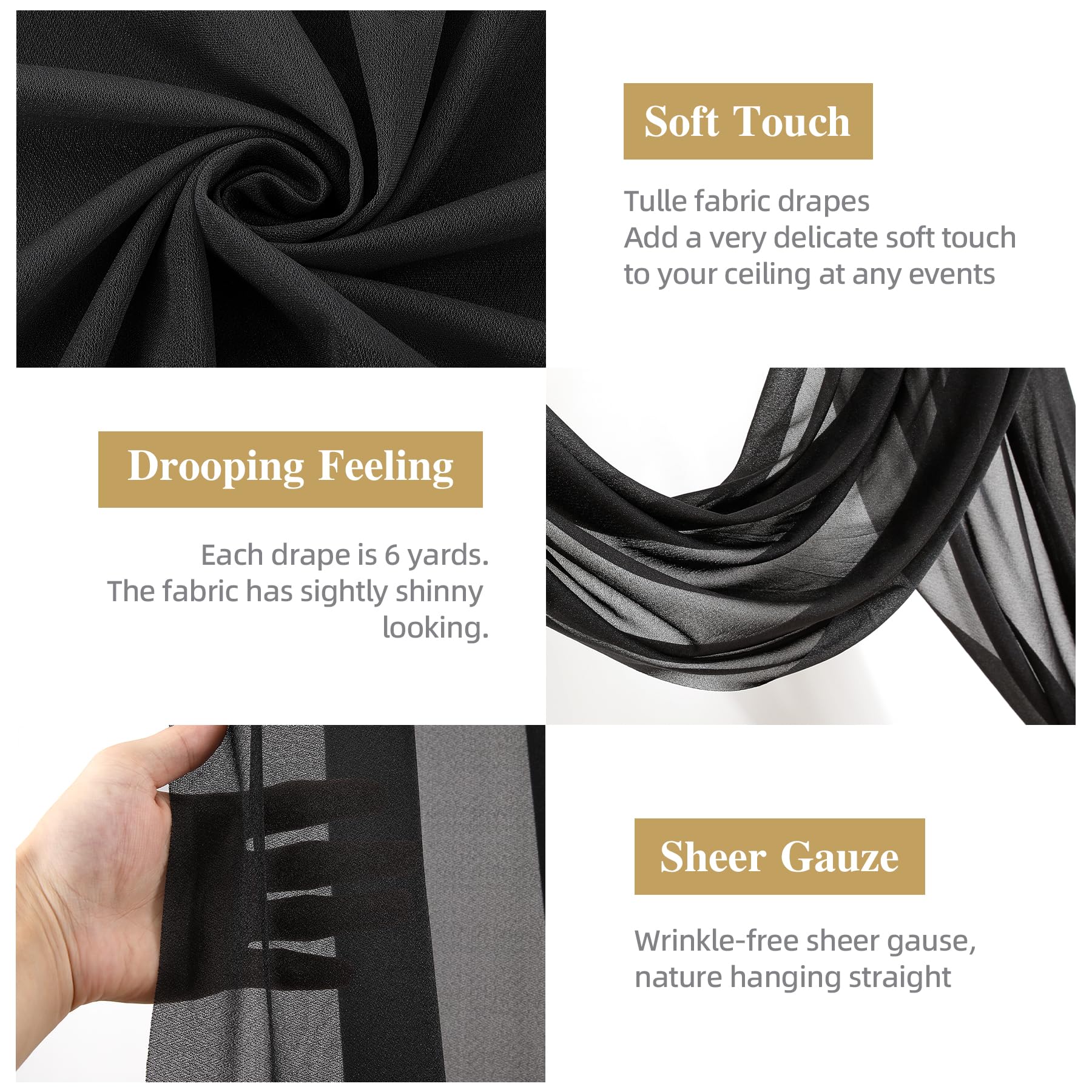 Wedding Arch Draping Fabric 19Ft 2 Panels Black Wedding Arch Drapery Sheer Curtains For Backdrop Wedding Arch Decorations For Ce