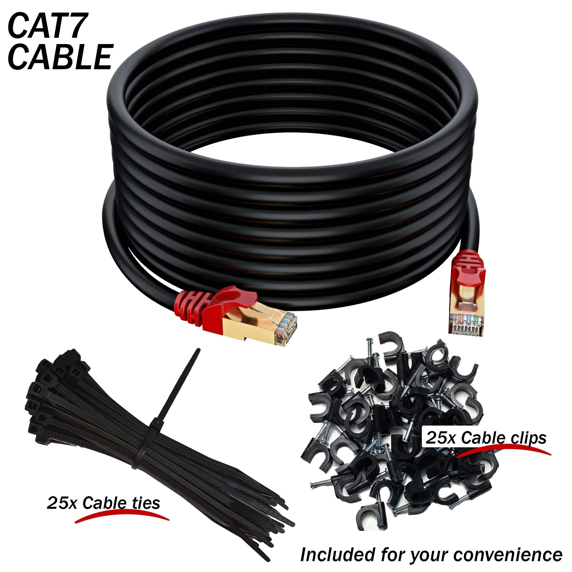 Mutecpower 32.5 Ft / 10M Cat 7 Outdoor Waterproof Direct Burial Rj45 Ethernet Network Cable   Sftp   600 Mhz   Black With Cable