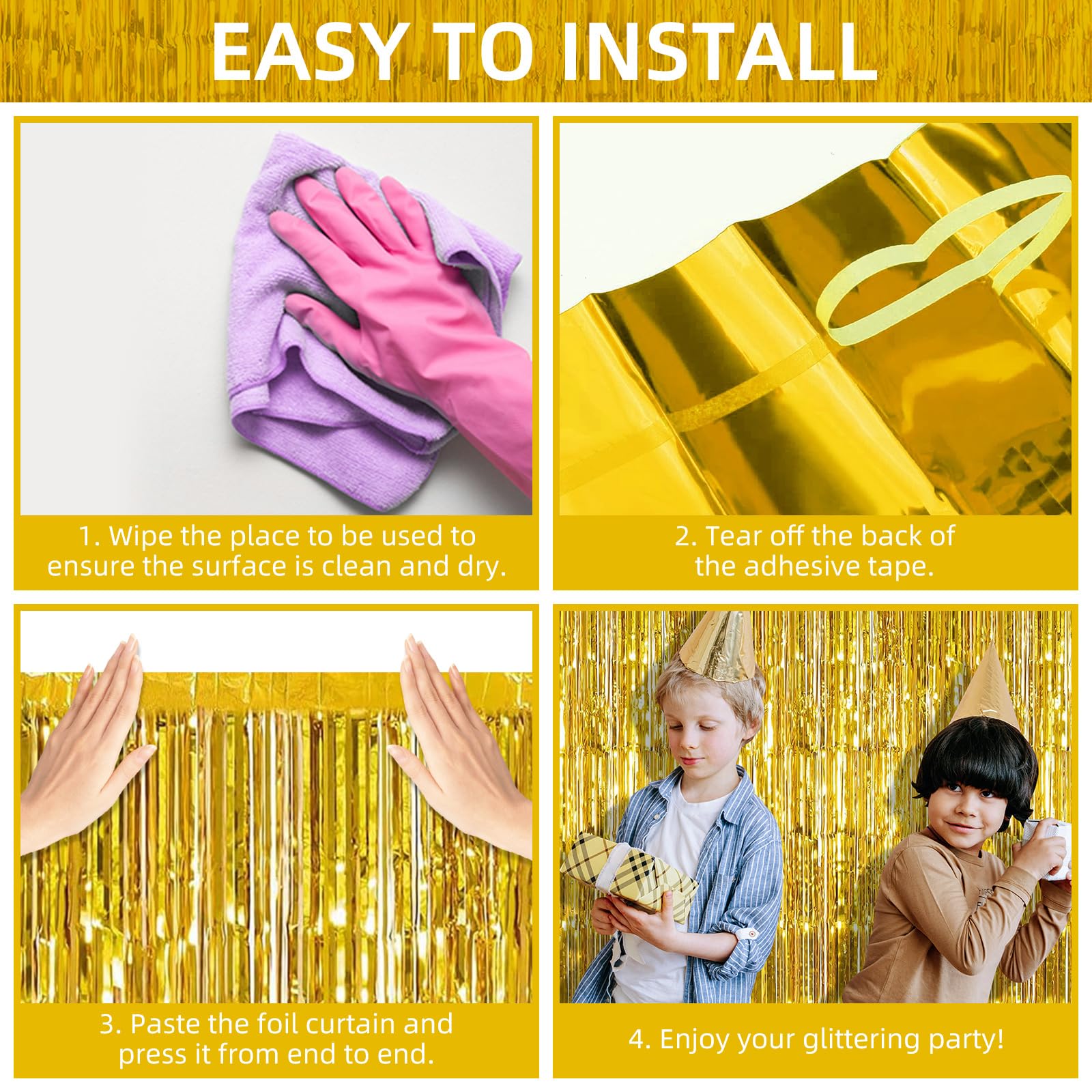 6 Pack Foil Fringe Backdrop Curtains, 3.28 X 8.2 Ft Gold Tinsel Streamers Metallic Tinsel Foil Fringe Curtains Photo Booth Backd