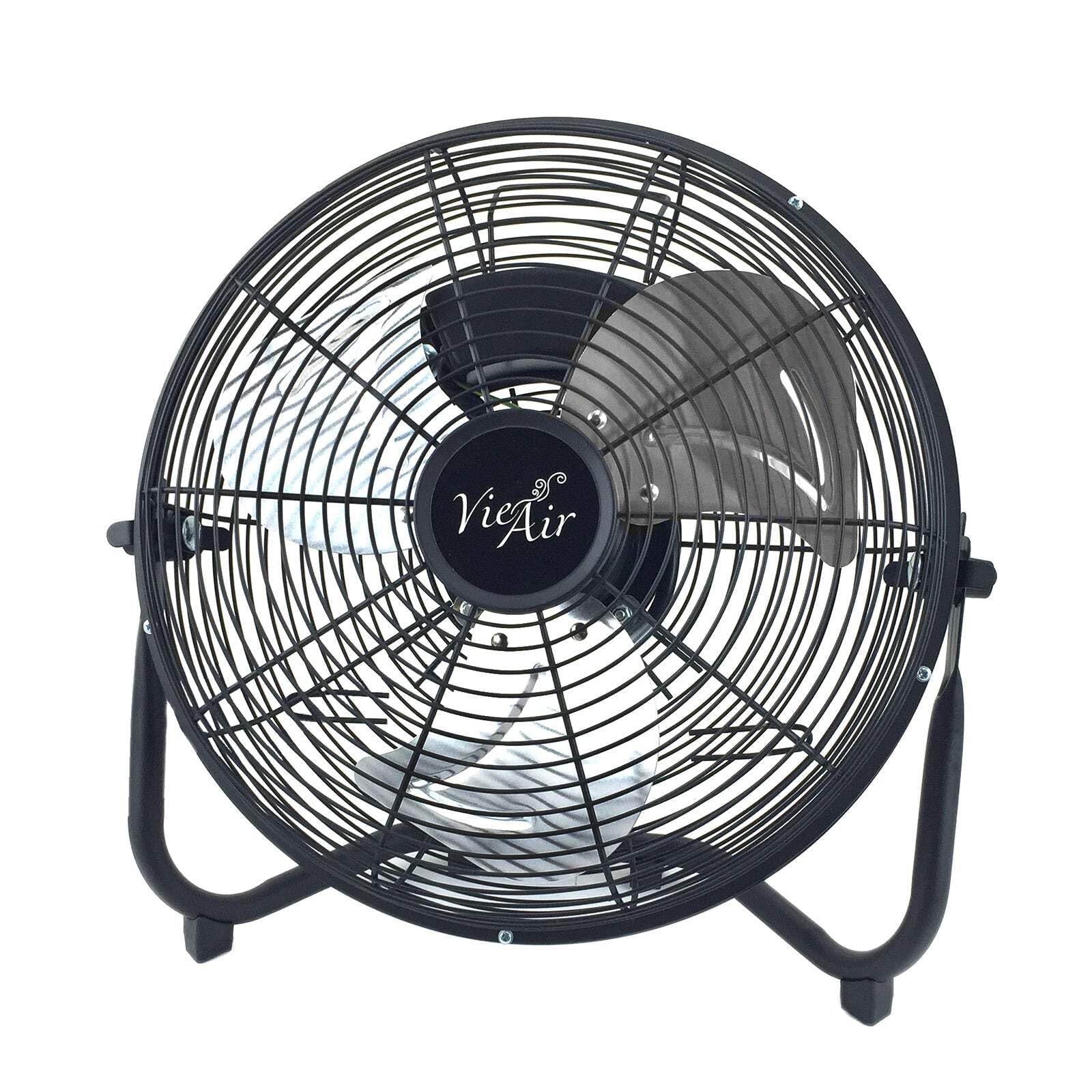 Vie Air 12 Inch Industrial Powerful And Quiet Heavy Duty Metal Floor Fan, Black