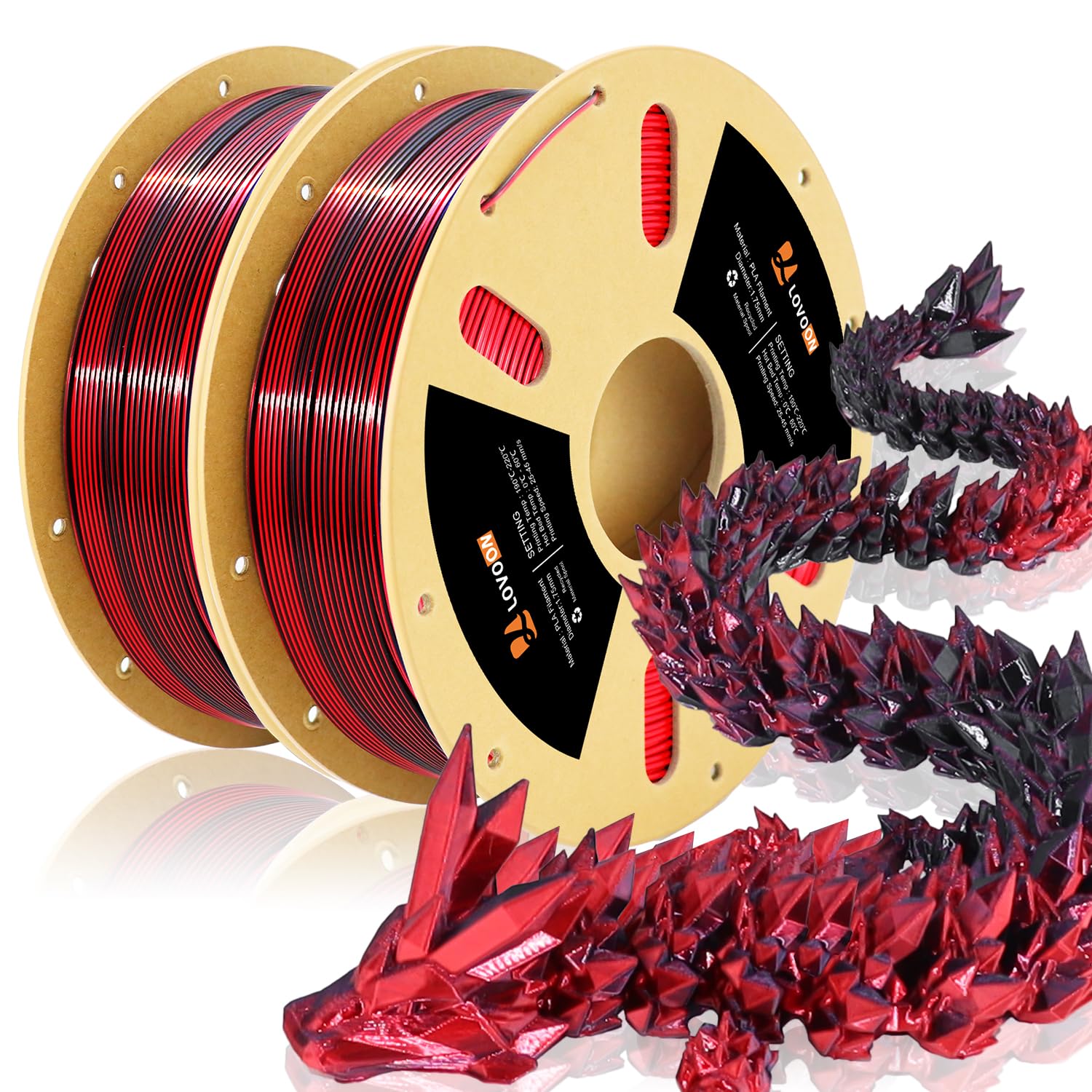 LOVOON PLA 3D Printer Filament Silk Bundle 2KG, PLA Filament 1.75mm Shiny Dual Color Change by Angle, 3D Printing Filament Bundl