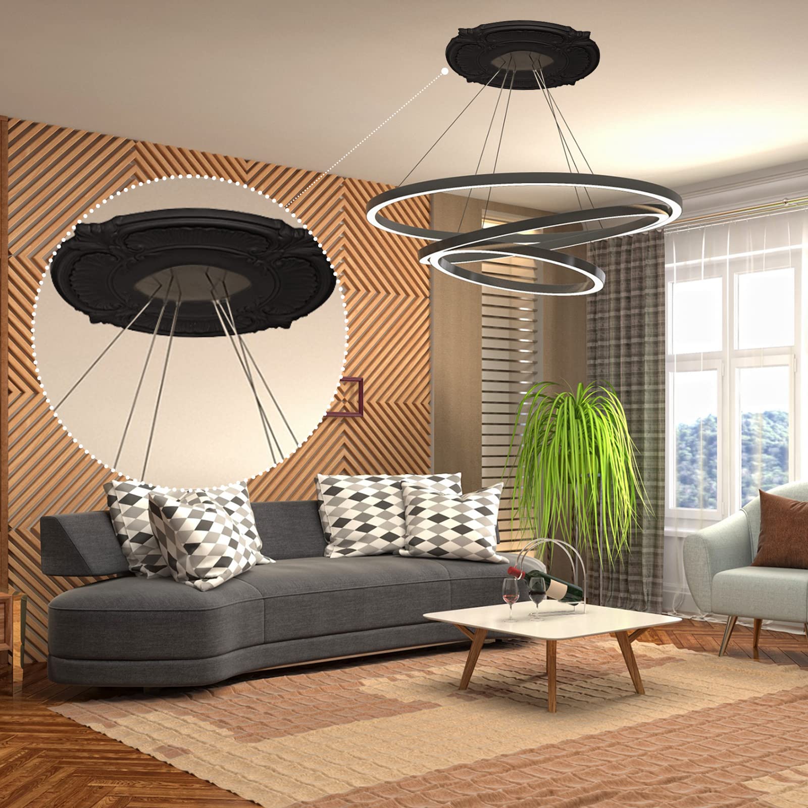 2 Pieces Pu Ceiling Medallion Decorative Ceiling Fan Medallion Round Home Lighting Ceiling Medallion Ring For Light Fixtures Cei