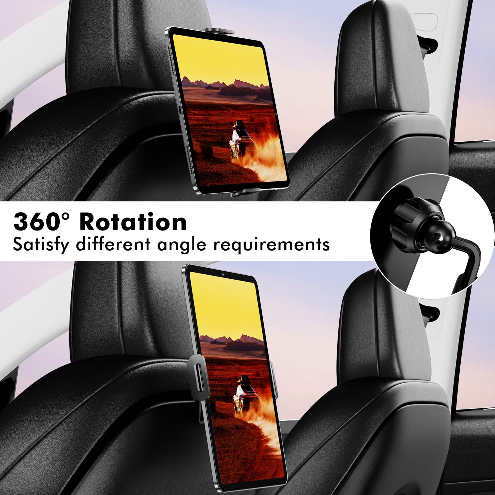 Oatsbasf Rear Seat Tablet Mount For Tesla Model Y Model 3, 360Rotatable Headrest Tablet Holder Headrest Stand Cradle Accessories