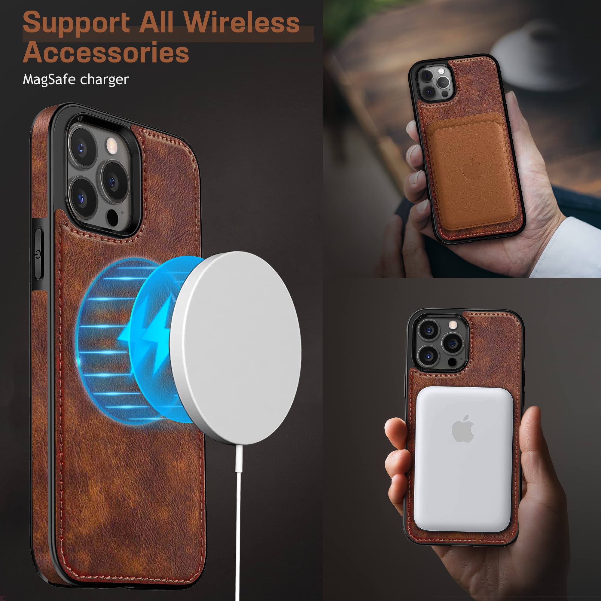 Lohasic For Iphone 14 Pro Max Leather Case Compatible With Magsafe, Slim Luxury Pu Non Slip Grip Rugged Bumper Shockproof Full B