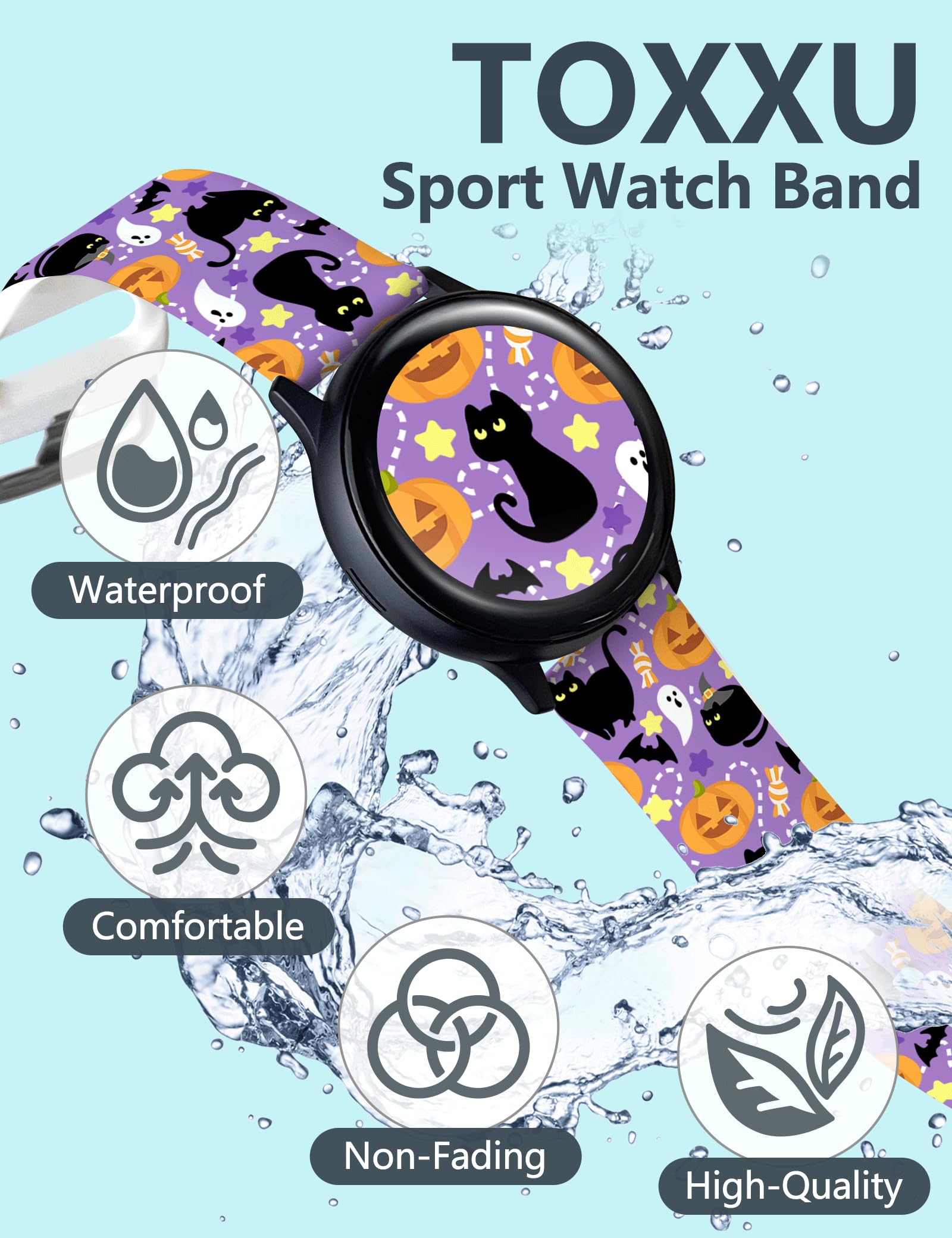 Toxxu Halloween Black Cats Watch Band 20Mm Compatible With Samsung Galaxy Watch 5/ Watch 5 Pro / Watch 4/ Watch 4 Classic/ Watch