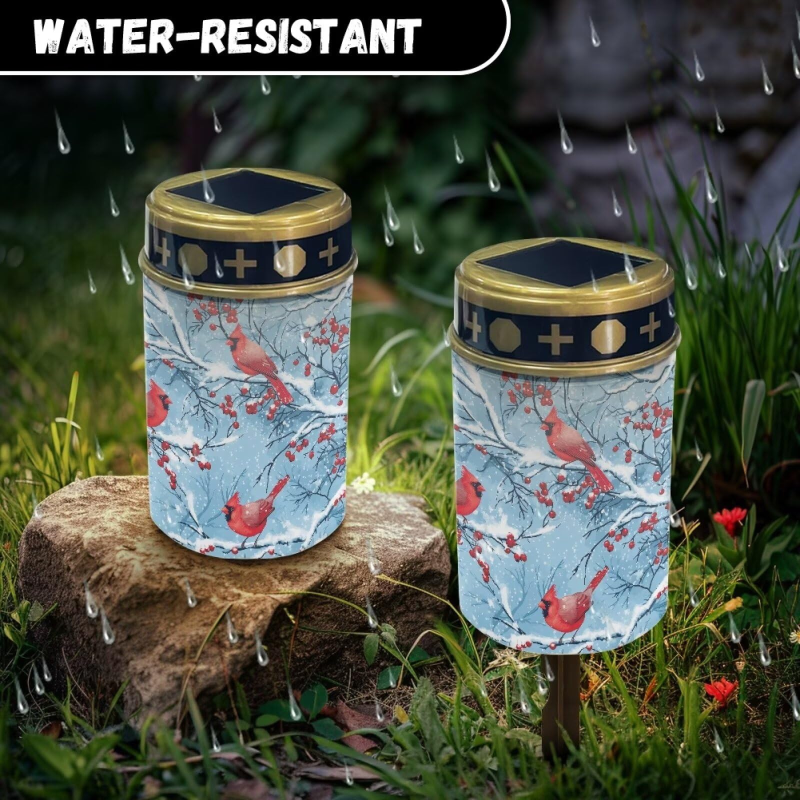 Uorisanigo Red Cardinal Bird Solar Grave Lights For Cemetery Flameless Solar Powered Light For Prayer Waterproof Outdoor Christm