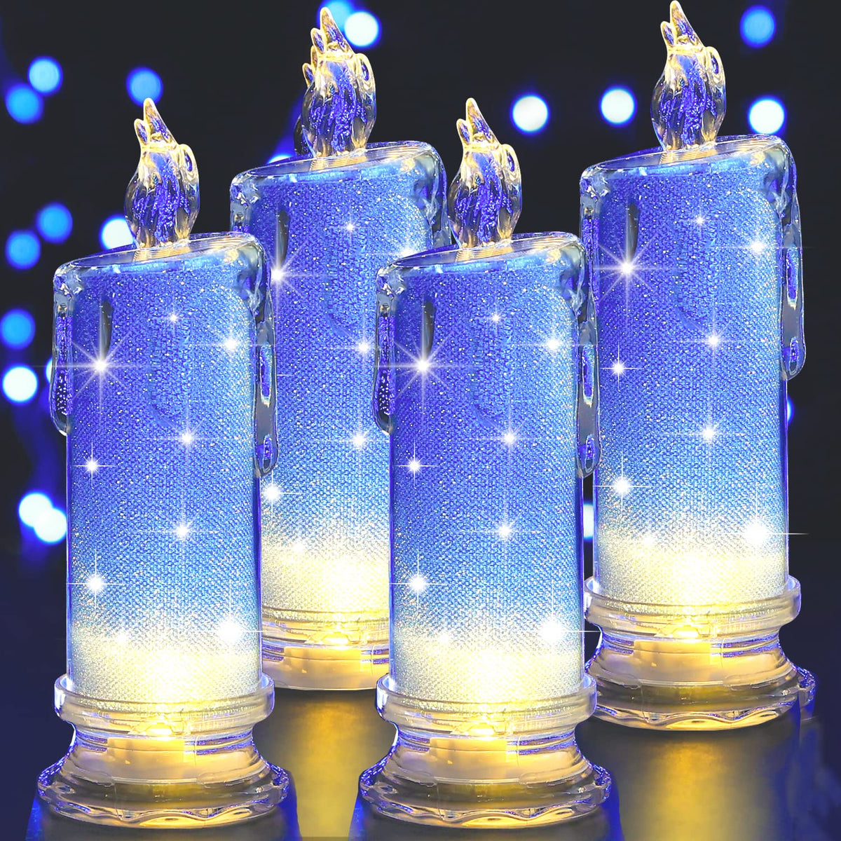 Haidoliang 4Pcs Purple Led Flameless Candles (D:2.5'' X H:7''),Led Pillar Candles, Battery Included, Velas Artificiales Para Dec