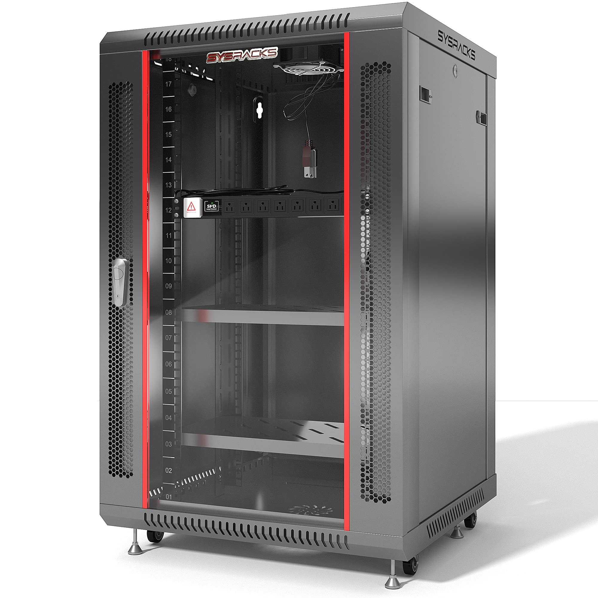 Sysracks 18U Wall Mount Av Server Network Rack 24 Inch Deep Data Cabinet On Wheels   Cooling Fan   2 Shelves   Pdu   Casters   Dust Tight Cable Entries