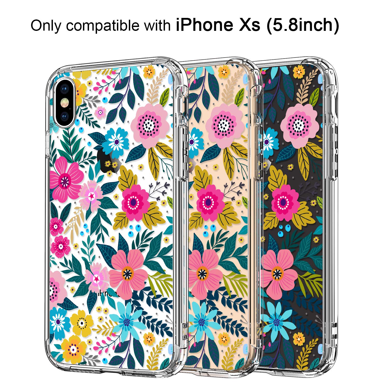 ICEDIO iPhone X/Xs Case Slim Fit TPU Protective Colorful Blooming Floral with Screen Protector
