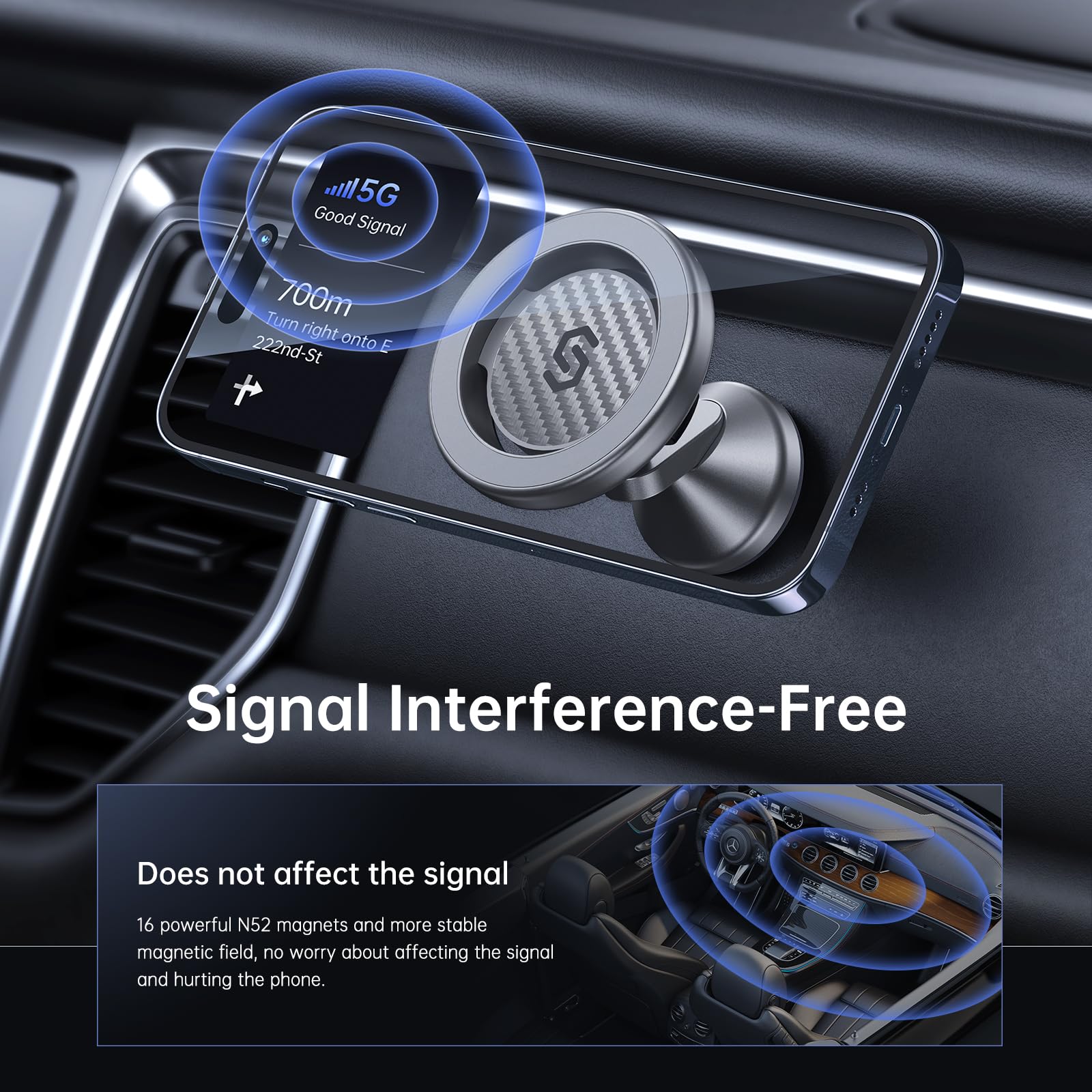 Syncwire For Magsafe Car Mount   Kevlar Material Magnetic Phone Holder For Car Dash,360 Rotation Strong Magnets Car Phone Holder