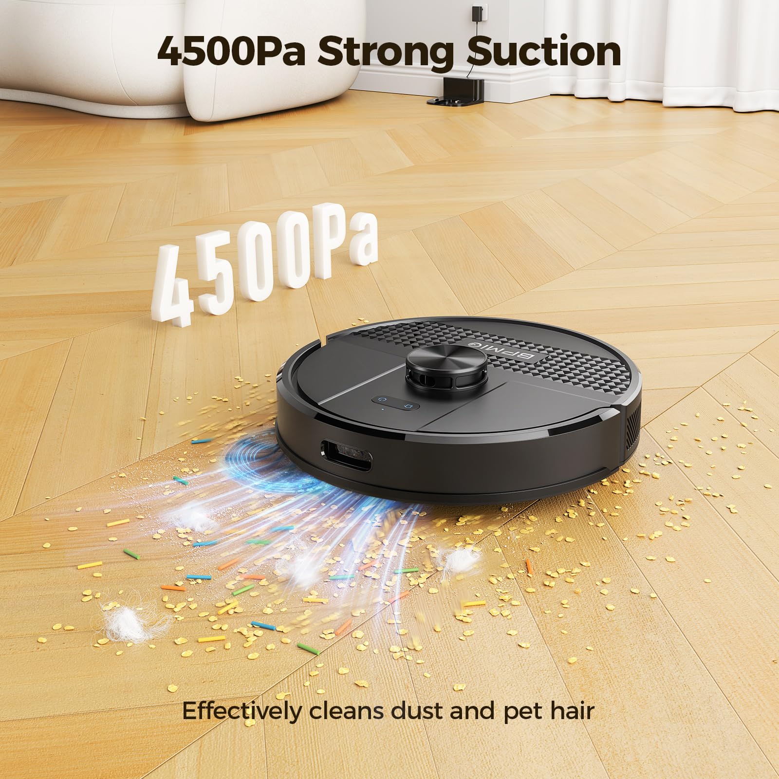 Bpmio Robot Vacuum And Mop Combo, 4500Pa Max Suction, Lidar Navigation, Quick Mapping, 145 Mins Runtime, Custom Cleaning, Works
