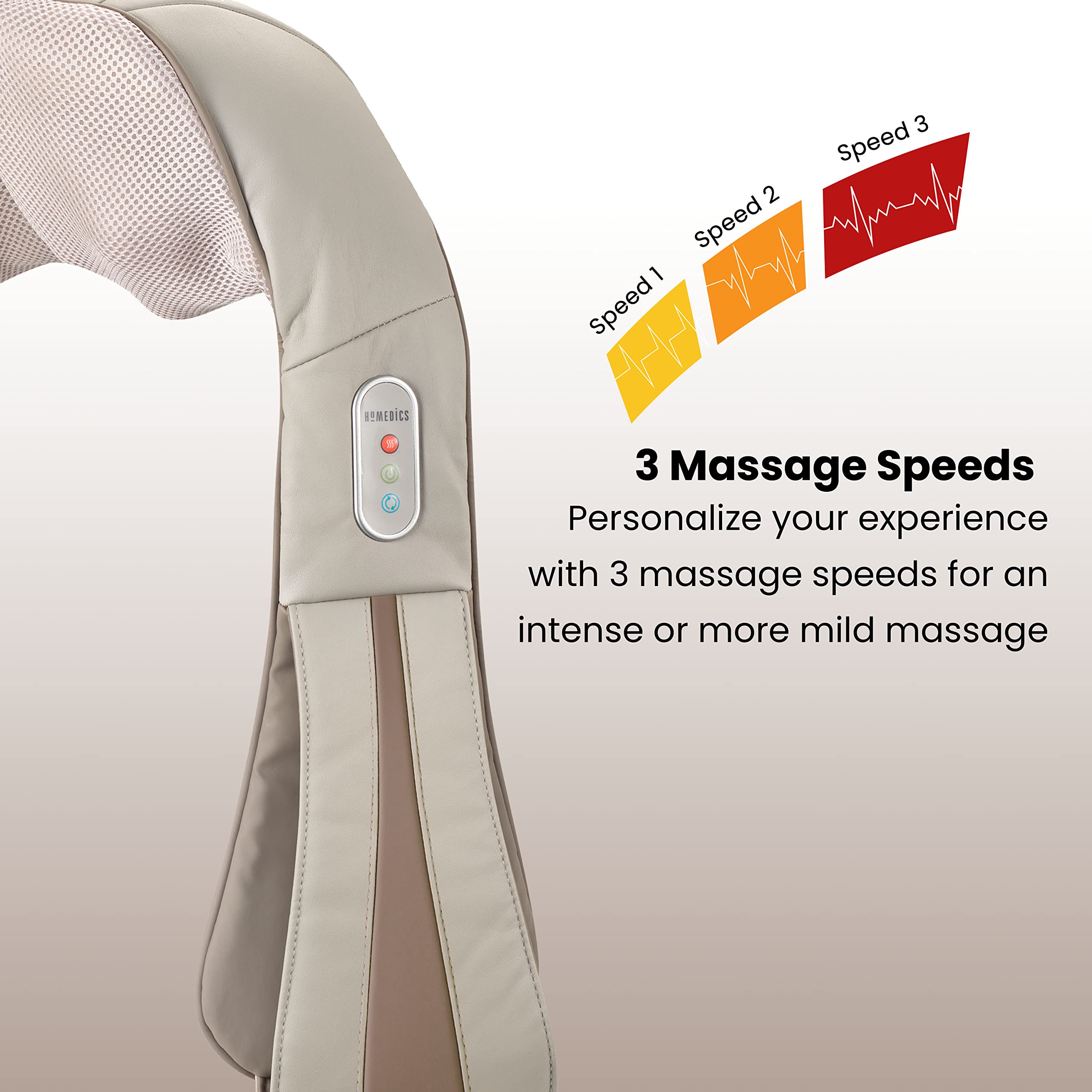 Homedics Neck Massager, Heated Shiatsu Neck, Shoulder And Back Massager With 3 Speeds, Changes Of Direction, And Convenient Stra