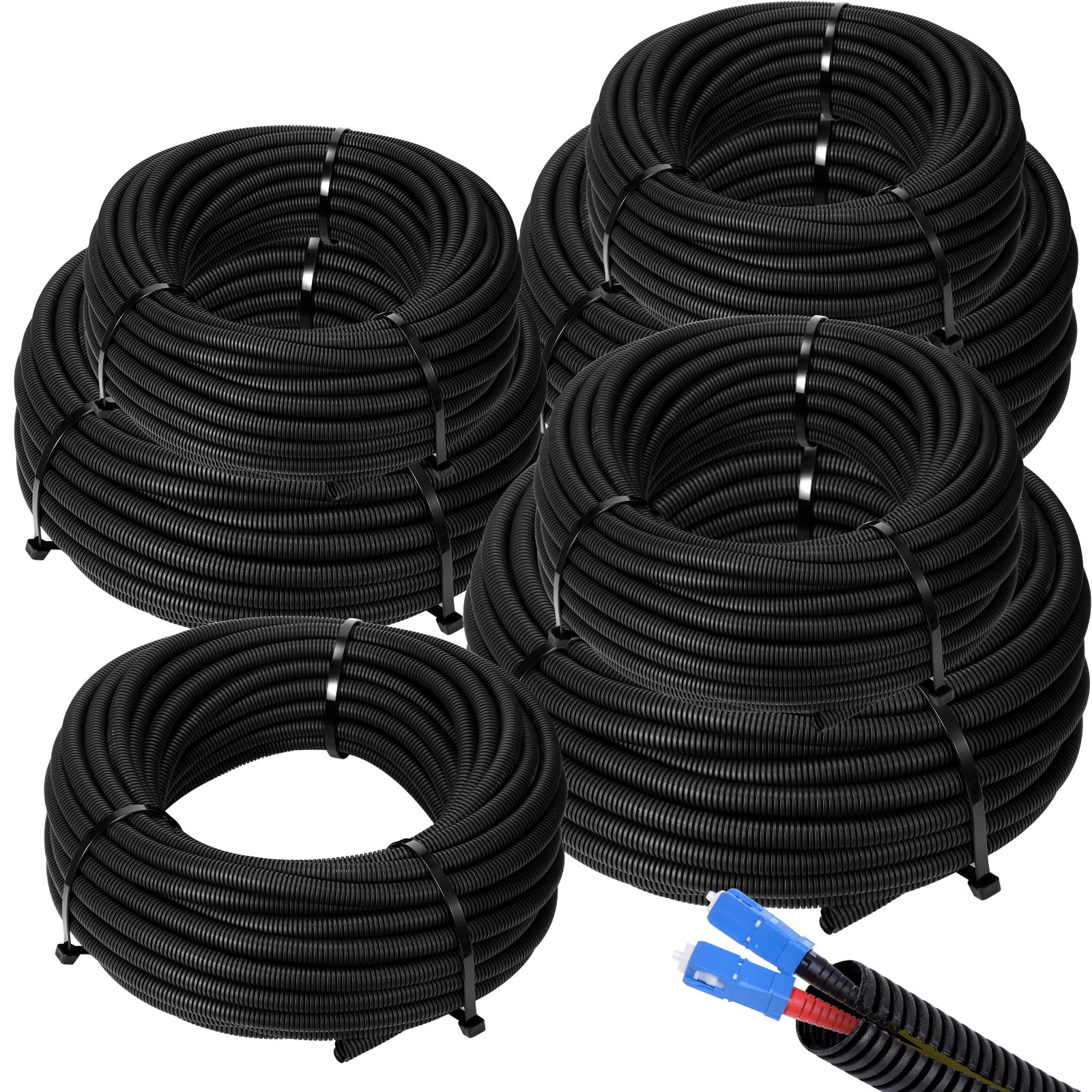 Sasylvia 1/4, 3/8, 1/2 x 100 Ft, 3/4, 1, 1.5, 2 x 20 Ft Split Wire Loom Tubing Wire Loom Assortment Split Cable Sleeves Bulk