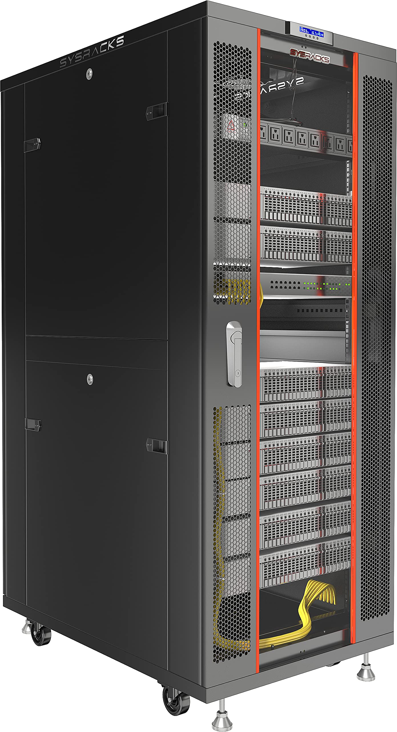 Sysracks Server Rack Network Cabinet 37U Locking Deep Server Cabinet 32 Inch Depth Floor Network Rack On Wheels� Portable Computer Cabinet   4 X Fans   Thermostat   Pdu   Lcd Screen   Sensor   Shelf